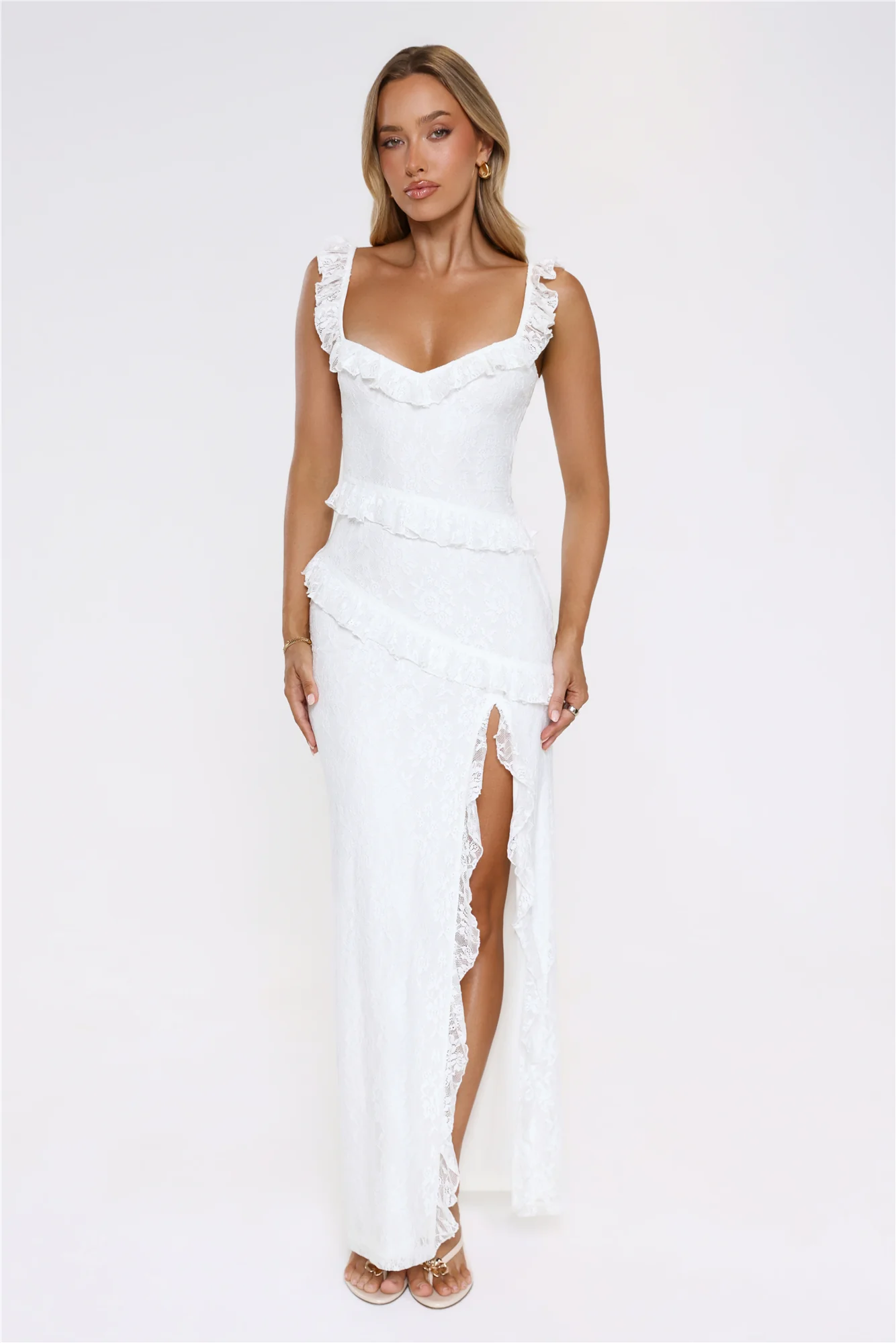 Golden Dusk Lace Maxi Dress White
