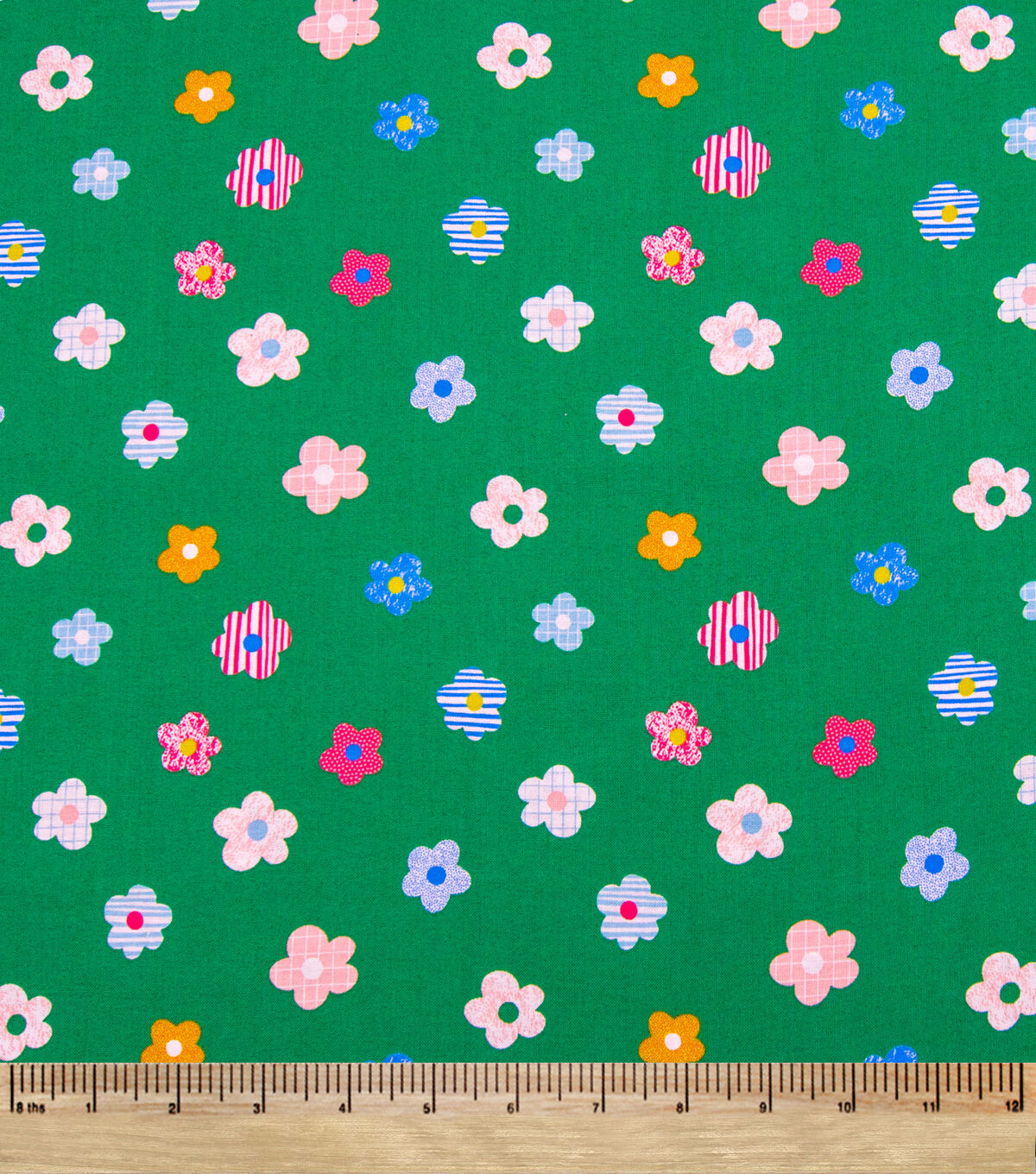 POP! Textured Flowers On Green Novelty Cotton Fabric
