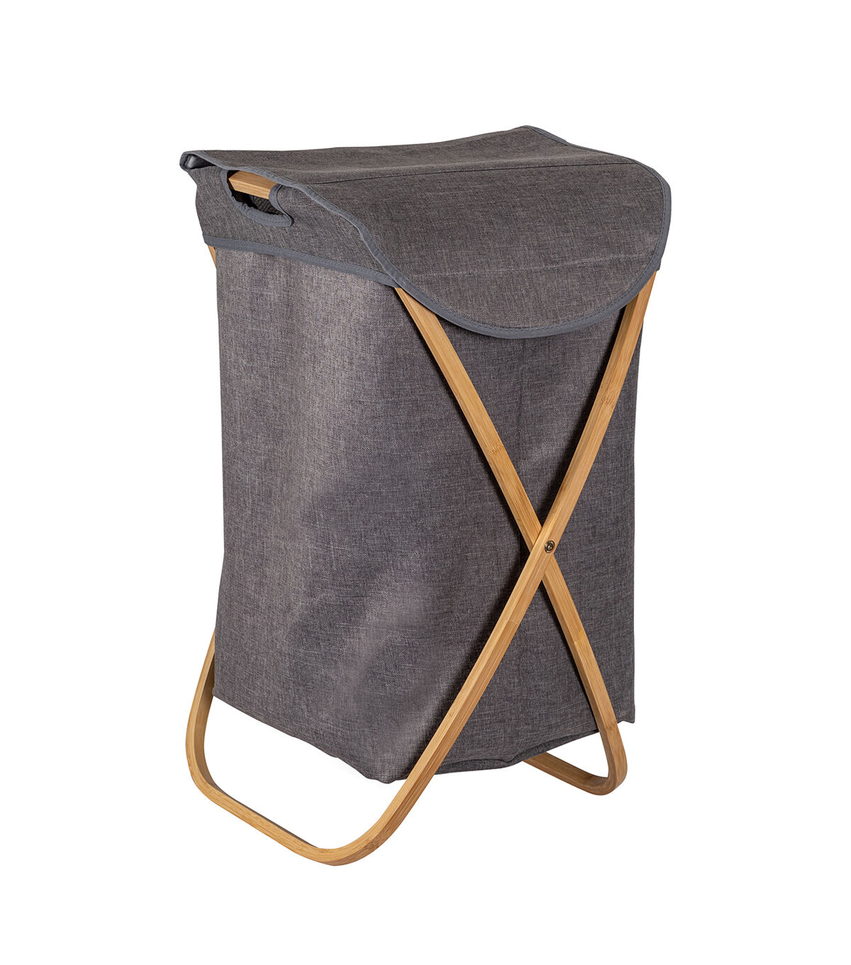 Honey Can Do 16 x 27.5 Gray & Natural Bamboo Folding Hamper With Lid