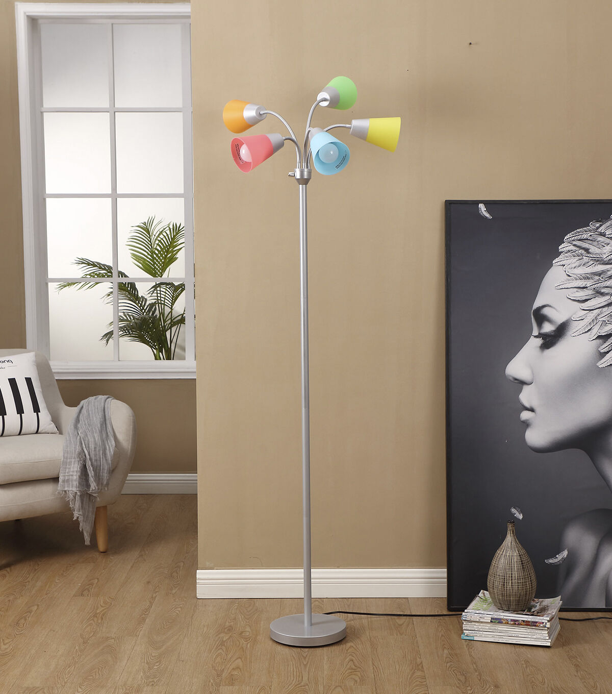 Brightech Medusa Modern LED Floor Lamp (Interchangeable Shades)- Silver
