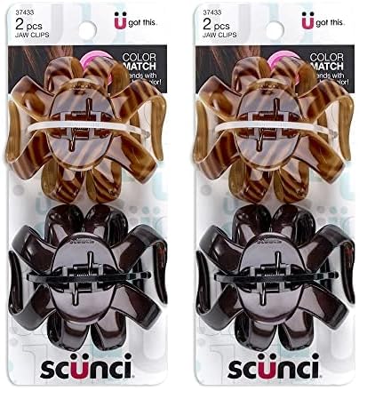 Scunci by Conair jaw claw clips - hair accessories for women - claw clips for thick hair - claw clip - Black & Tortoise- 2 Count