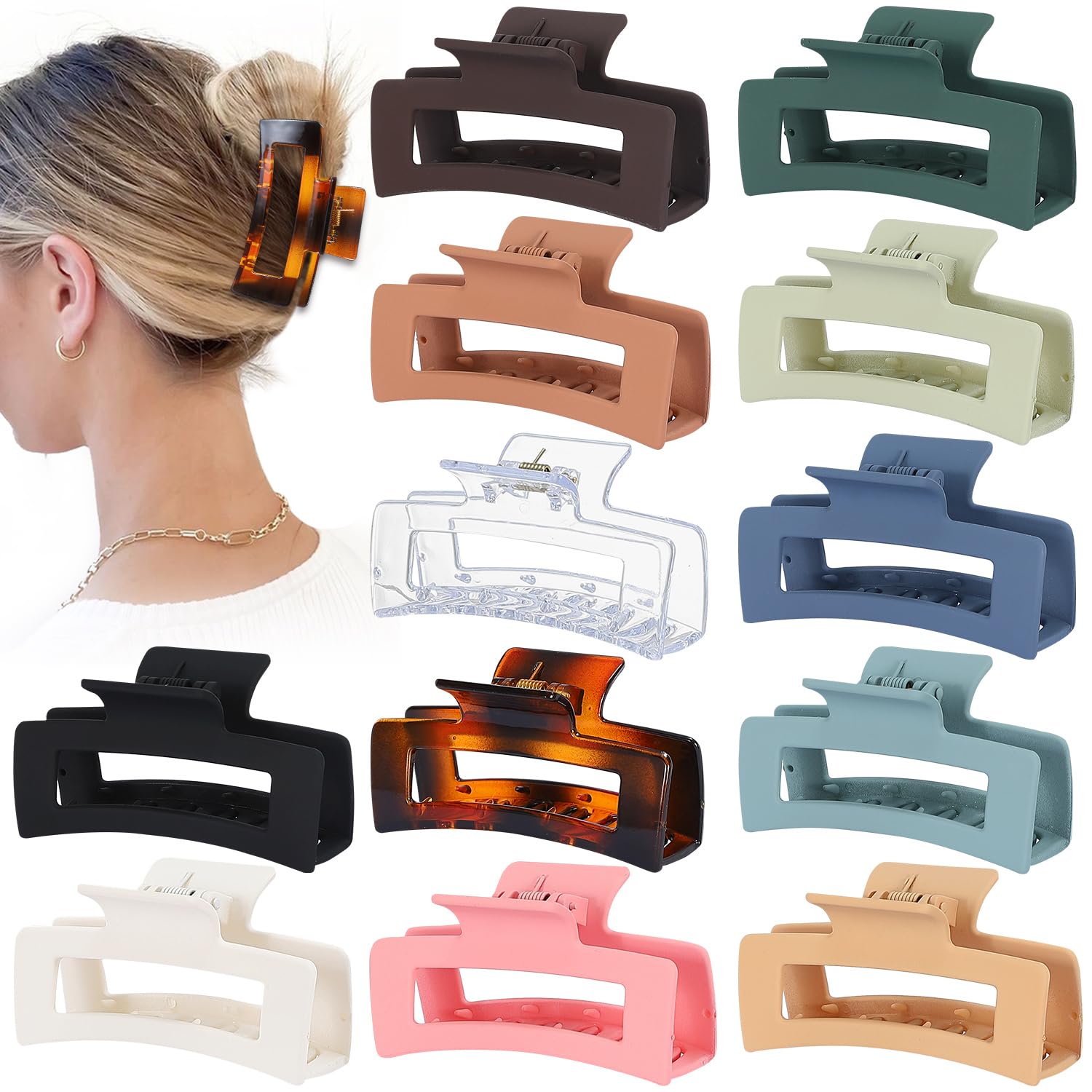 Sisiaipu 12 Pcs Medium Hair Clips, 3.5 Inch, Colorful - Hair Clips for Thick and Thin Hair, Square Claw Clips, Jaw Clips, Bulk Hair Accessories for Women and Girls