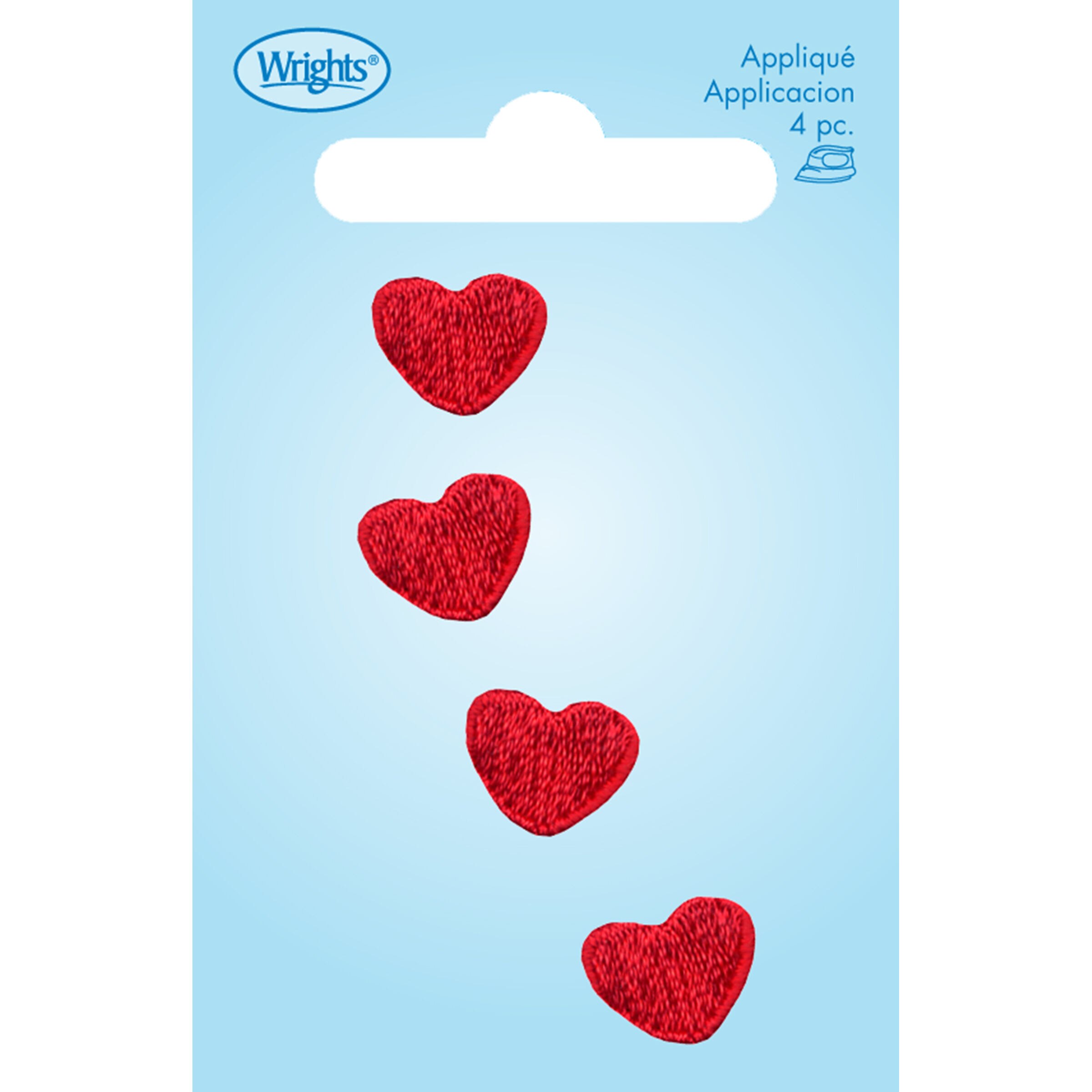 Wrights 4pk Red Hearts Iron On Patches