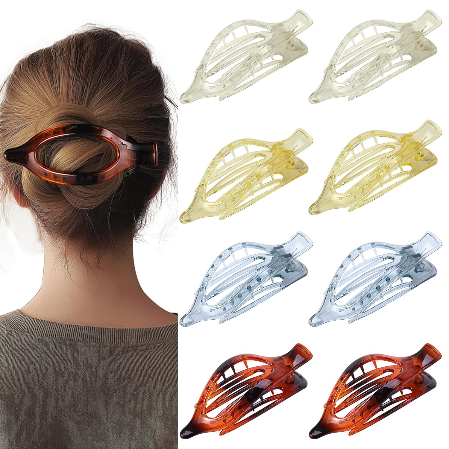 8 Pack Flat Hair Clips for Women,Matte No Crease Flat Claw Clips, Large Strong Hold Barrettes for Thick & Thin Hair, French Duckbill Styling Accessories
