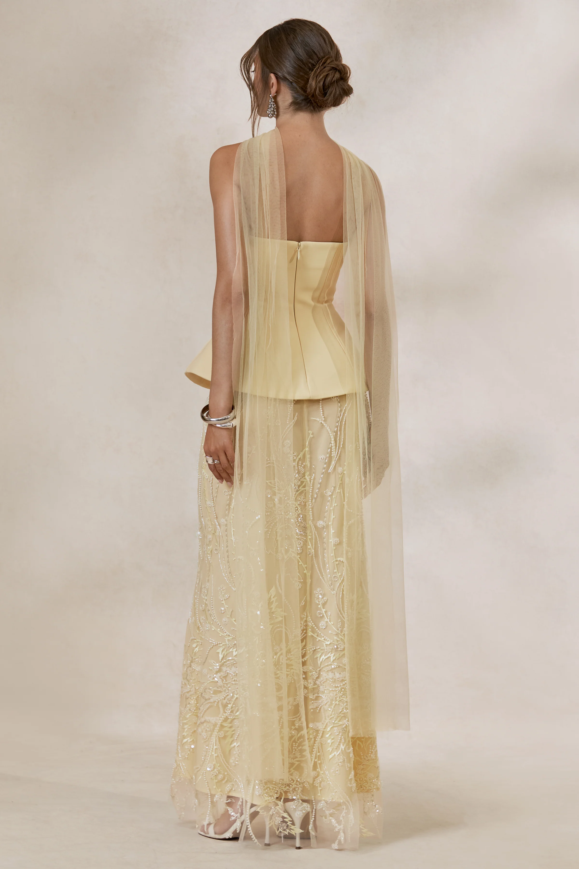 Lorna | Lemon Bandeau Maxi Dress With Scarf