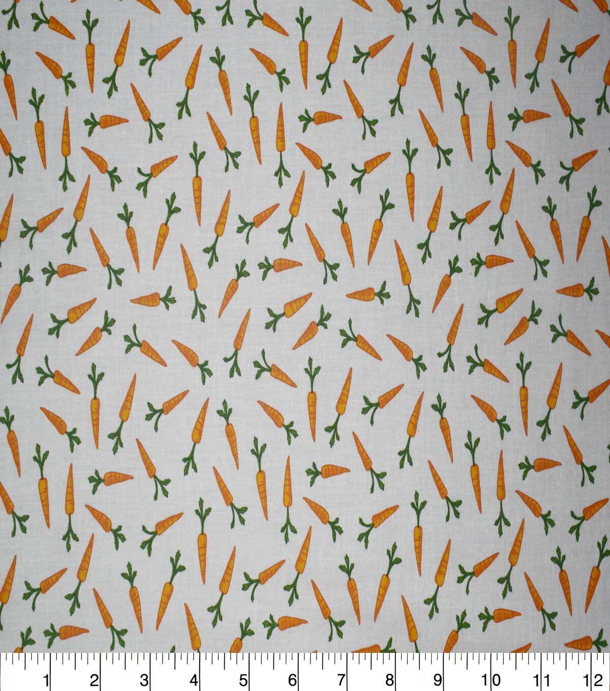 Garden Carrots on White Cotton Fabric by Quilter's Showcase