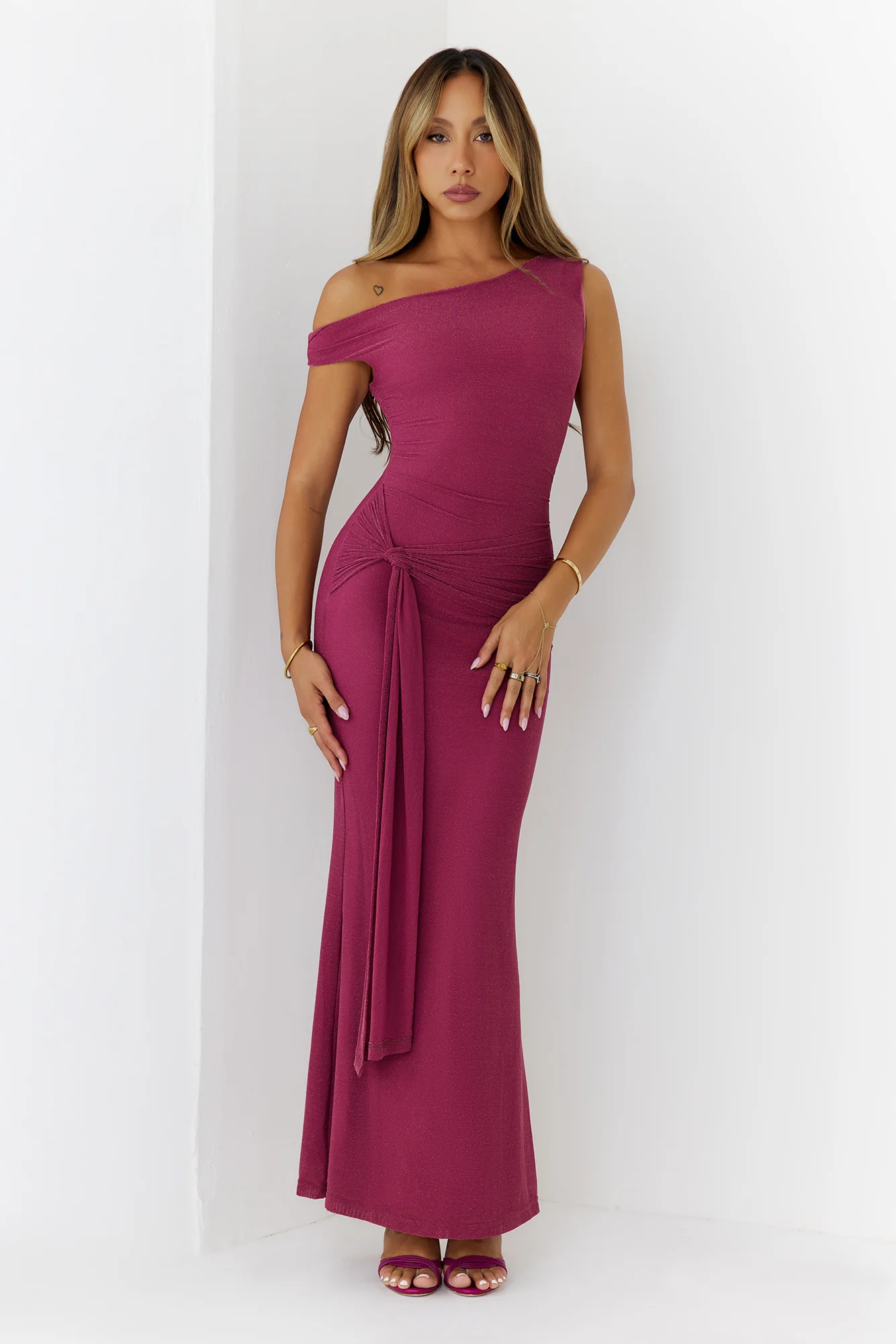 Want The Best Off Shoulder Maxi Dress Plum