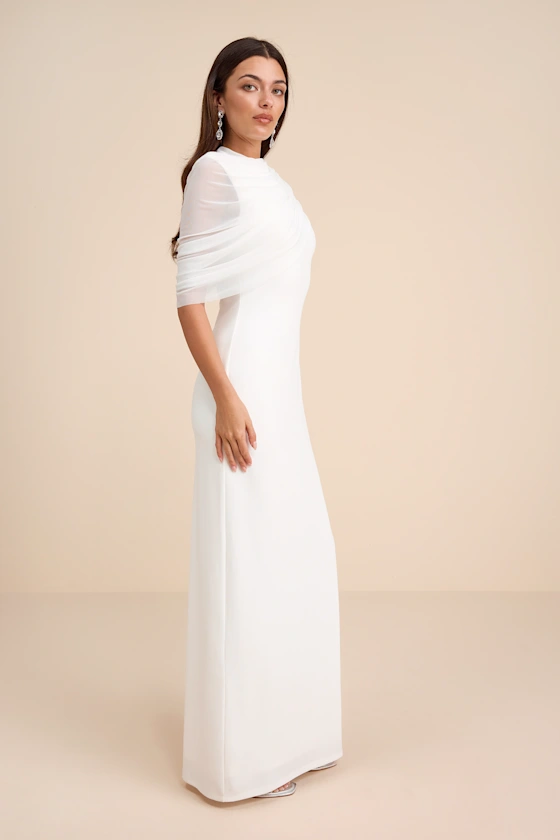 Sutton White Asymmetrical Column Maxi Dress