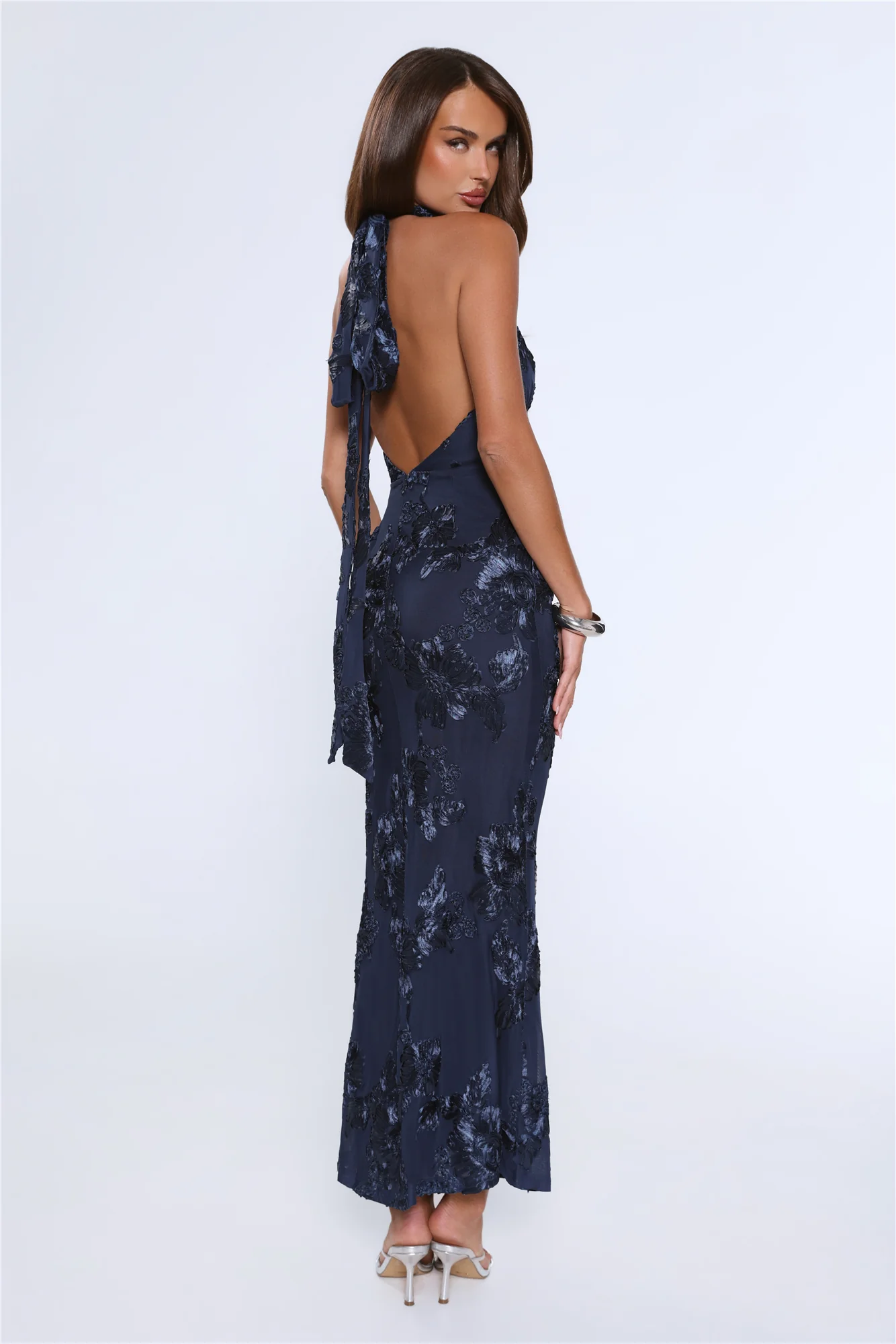 Lime Light Mesh Halter Maxi Dress Navy