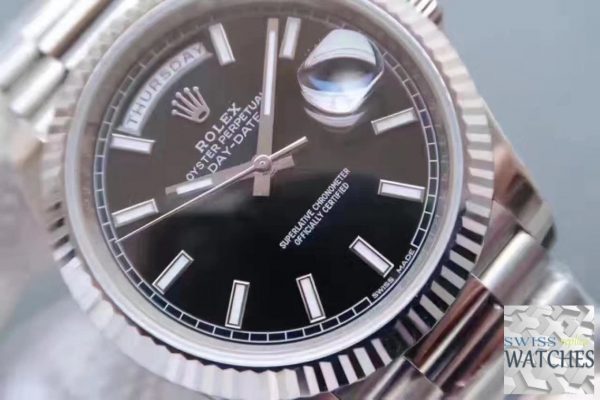 ROLEX DAY DATE BLACK DIAL SAPPHIRE CRYSTAL 41MM SWISS REPLICA 118239.1