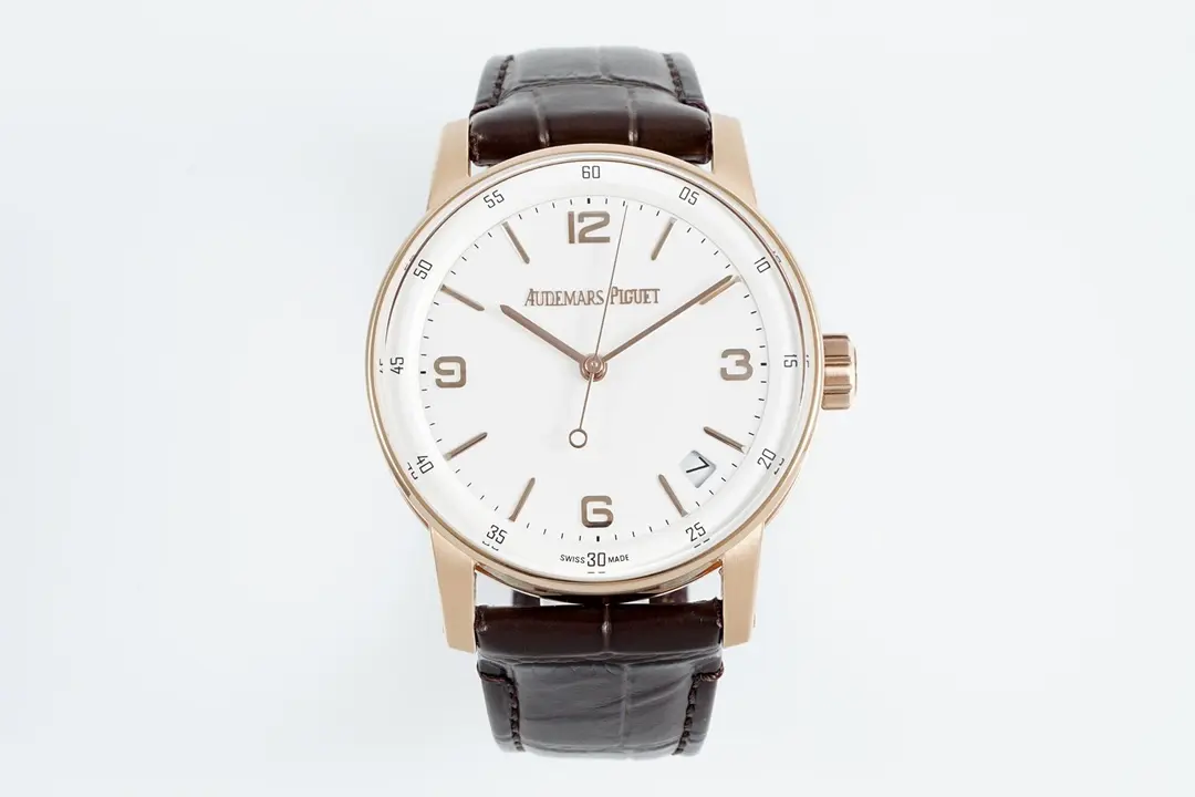 watch Audemars Piguet CODE 11.59 Blue Dial Three-Hand Automatic Watch 41mm Rose Gold Case with Brown Leather Strap
