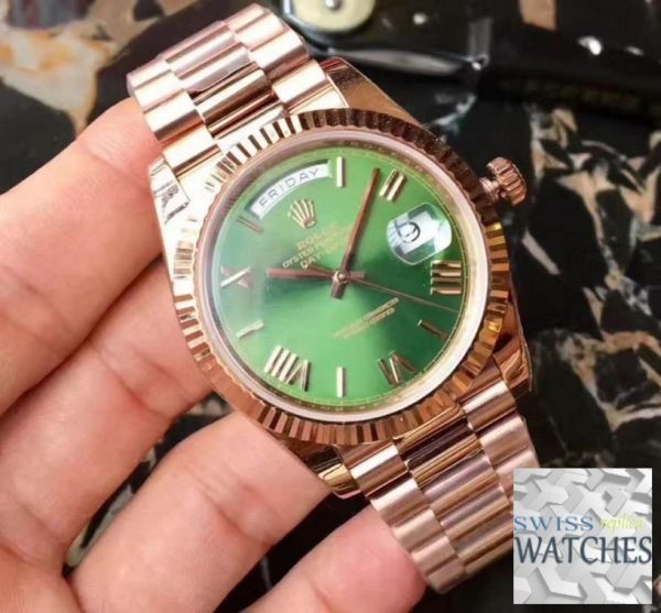 ROLEX DAY DATE GREEN DIAL SAPPHIRE CRYSTAL 40MM SWISS REPLICA 228235.6