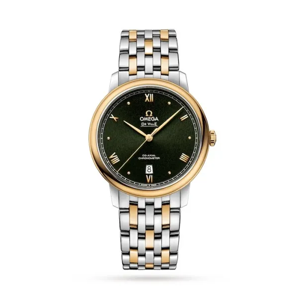 Omega De Ville Men Automatic Green Stainless Steel 18ct Gold Watch O42420402010001