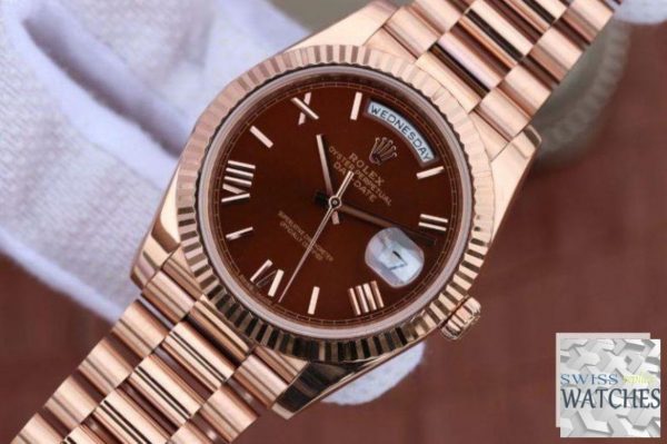 ROLEX DAY DATE BROWN DIAL 18K ROSE GOLD 40MM SWISS REPLICA 228235.9