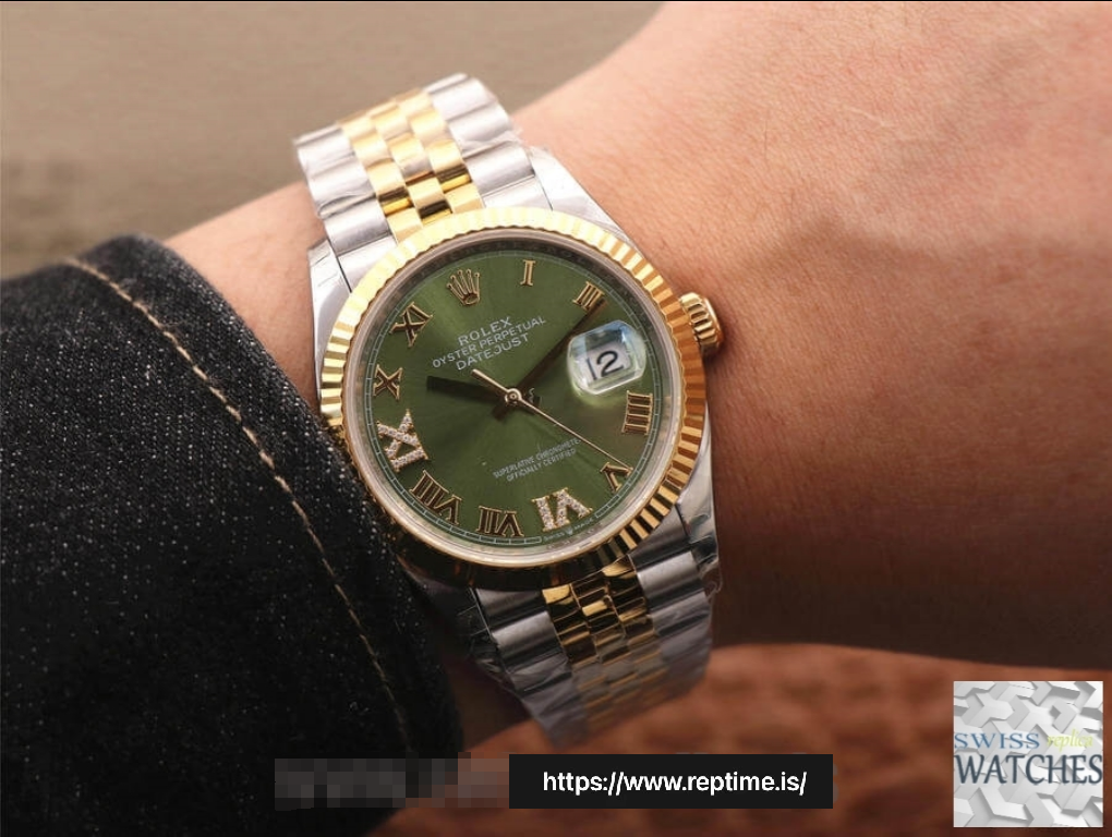 ROLEX DATEJUST GREEN DIAL 18K YELLOW GOLD 36MM SWISS REPLICA m126233.0025