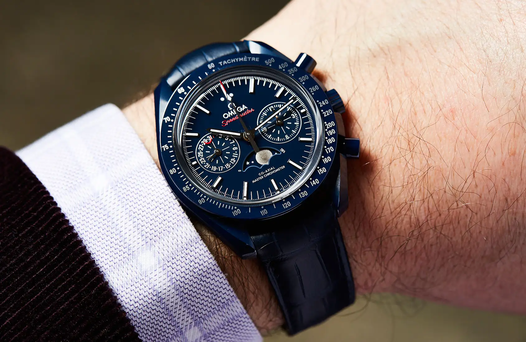 Omega Speedmaster Men Automatic Blue Leather Watch O30493445203001