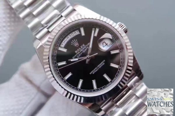 ROLEX DAY DATE BLACK DIAL SAPPHIRE CRYSTAL 41MM SWISS REPLICA 118239.1