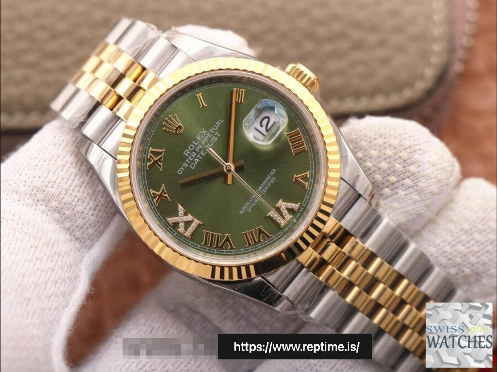 ROLEX DATEJUST GREEN DIAL 18K YELLOW GOLD 36MM SWISS REPLICA m126233.0025