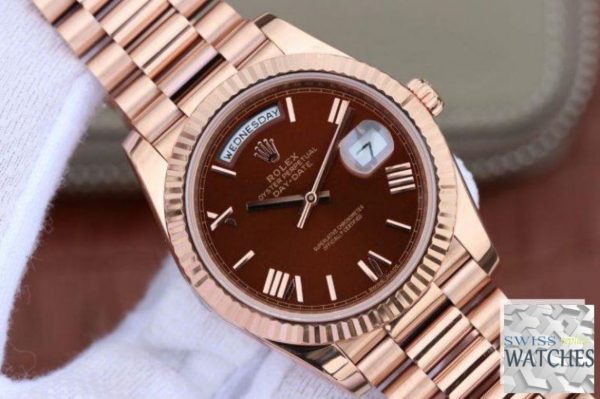 ROLEX DAY DATE BROWN DIAL 18K ROSE GOLD 40MM SWISS REPLICA 228235.9