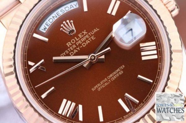 ROLEX DAY DATE BROWN DIAL 18K ROSE GOLD 40MM SWISS REPLICA 228235.9