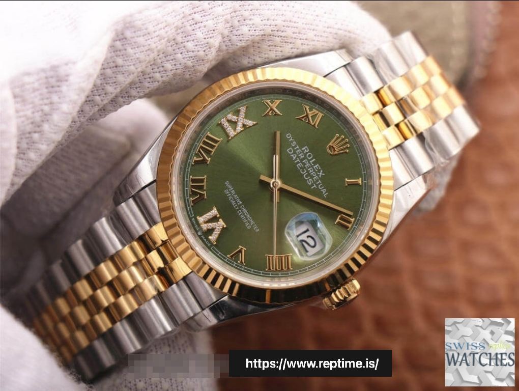 ROLEX DATEJUST GREEN DIAL 18K YELLOW GOLD 36MM SWISS REPLICA m126233.0025