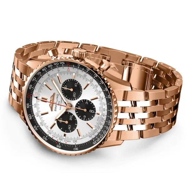 Breitling Navitimer Men Automatic Silver 18ct Rose Gold Watch RB0137241G1R1