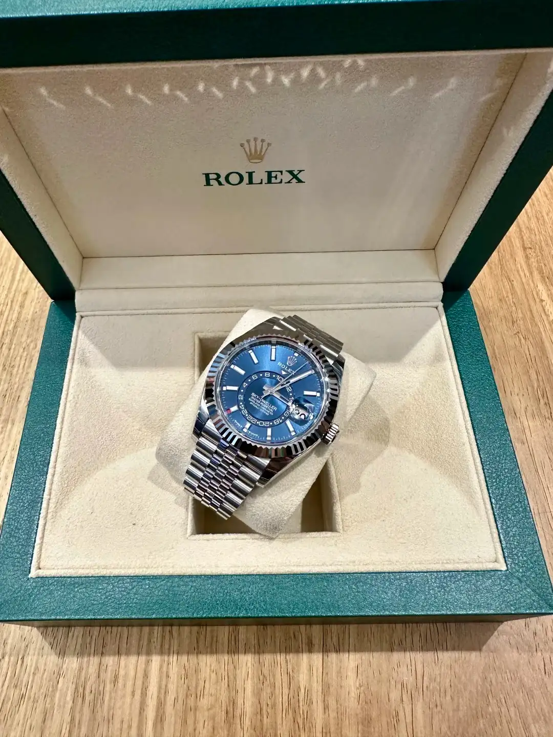 Rolex Sky Dweller Blue Dial White Gold Bezel Steel Jubilee 326934