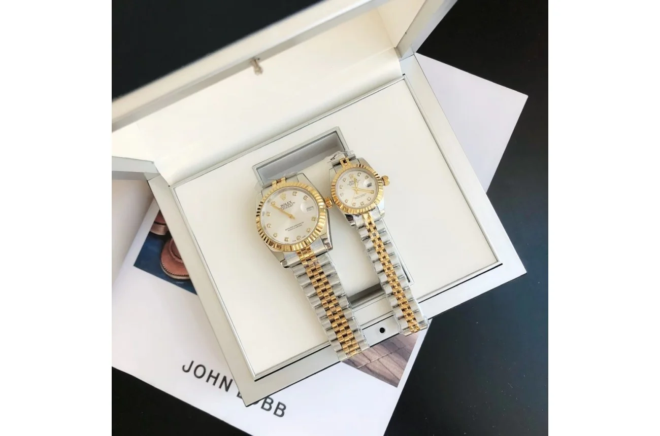 Couple Watches Rolex Datejust 36/28mm RG/SS Jub Sliver/Dia