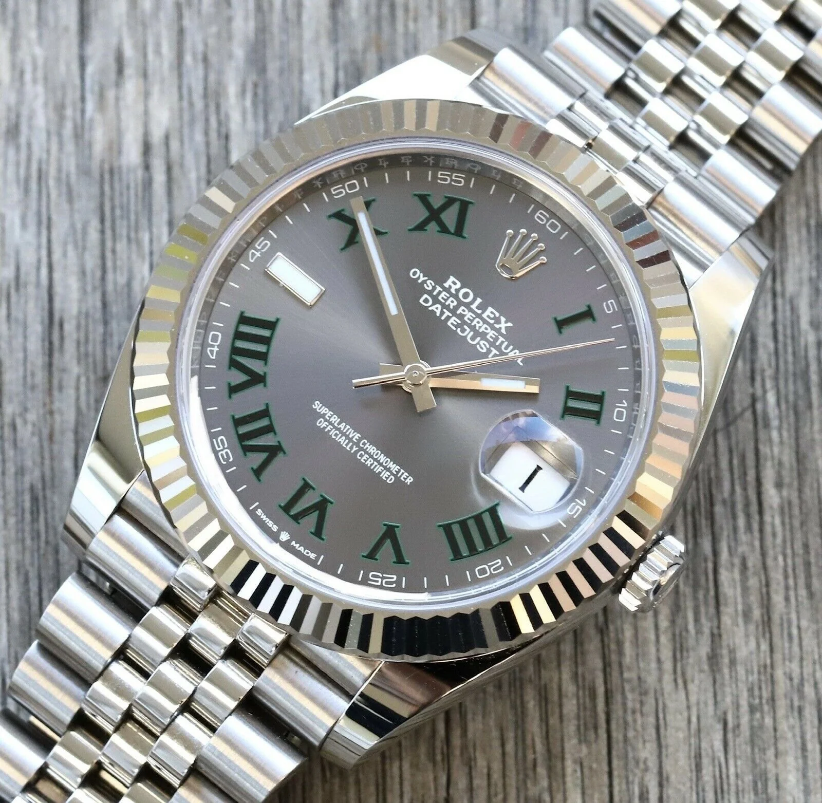Superclone Rolex Datejust 41mm Rhodium Dial 126334 Wimbledon Flutted / Jubilee