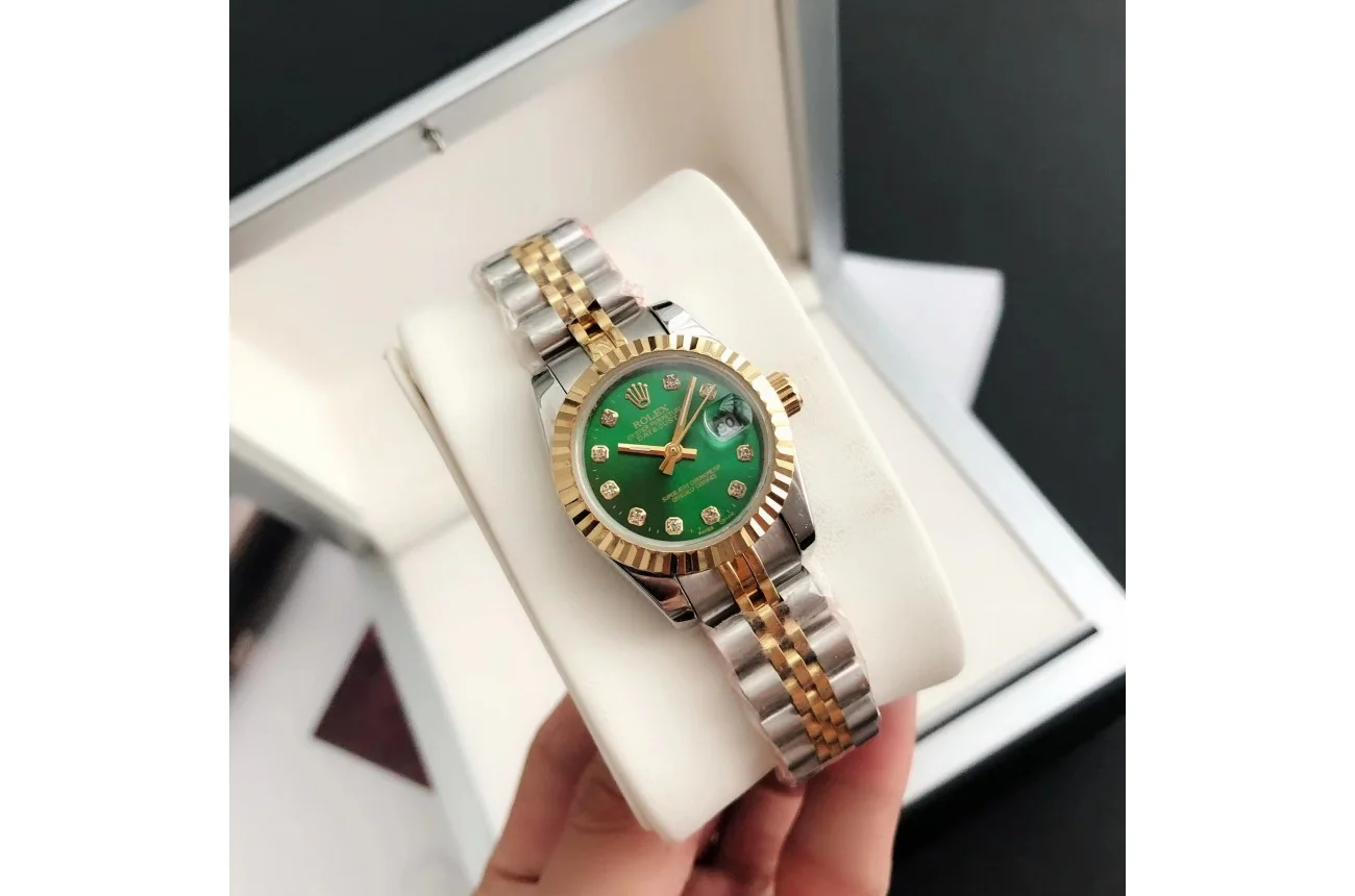 Couple Watches Rolex Datejust 36/28mm RG/SS Jub Green/Dial