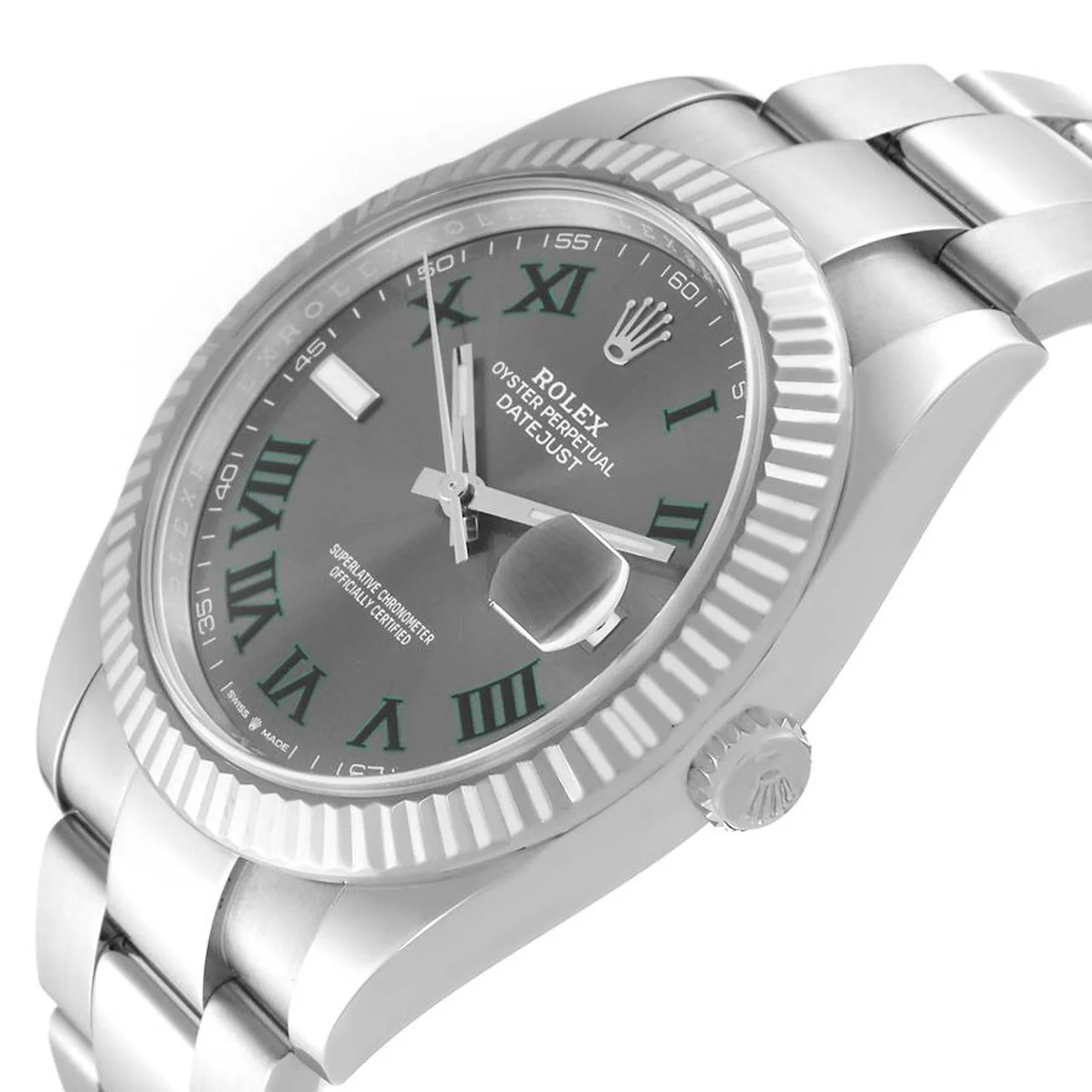 Superclone Rolex Datejust 41mm Rhodium Dial 126334 Wimbledon Flutted / Oyster