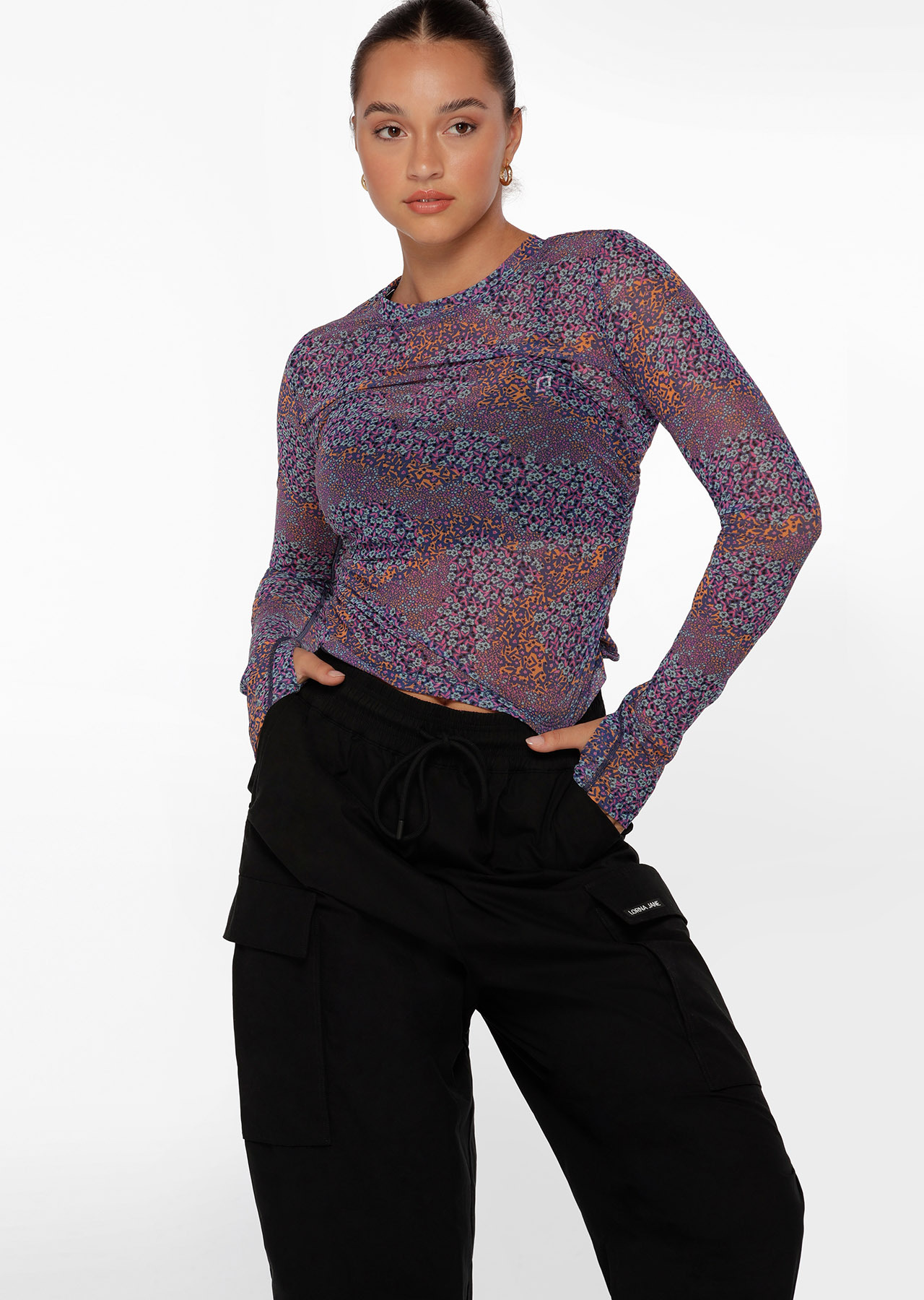 Lorna Jane Midnight Ditsy Active Long Sleeve Mesh Top