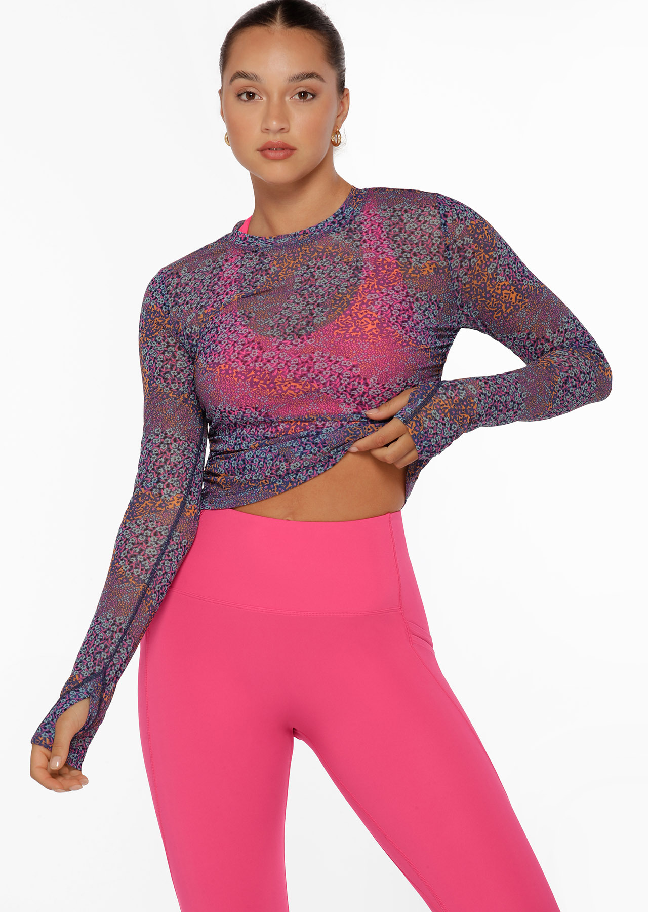 Lorna Jane Midnight Ditsy Active Long Sleeve Mesh Top