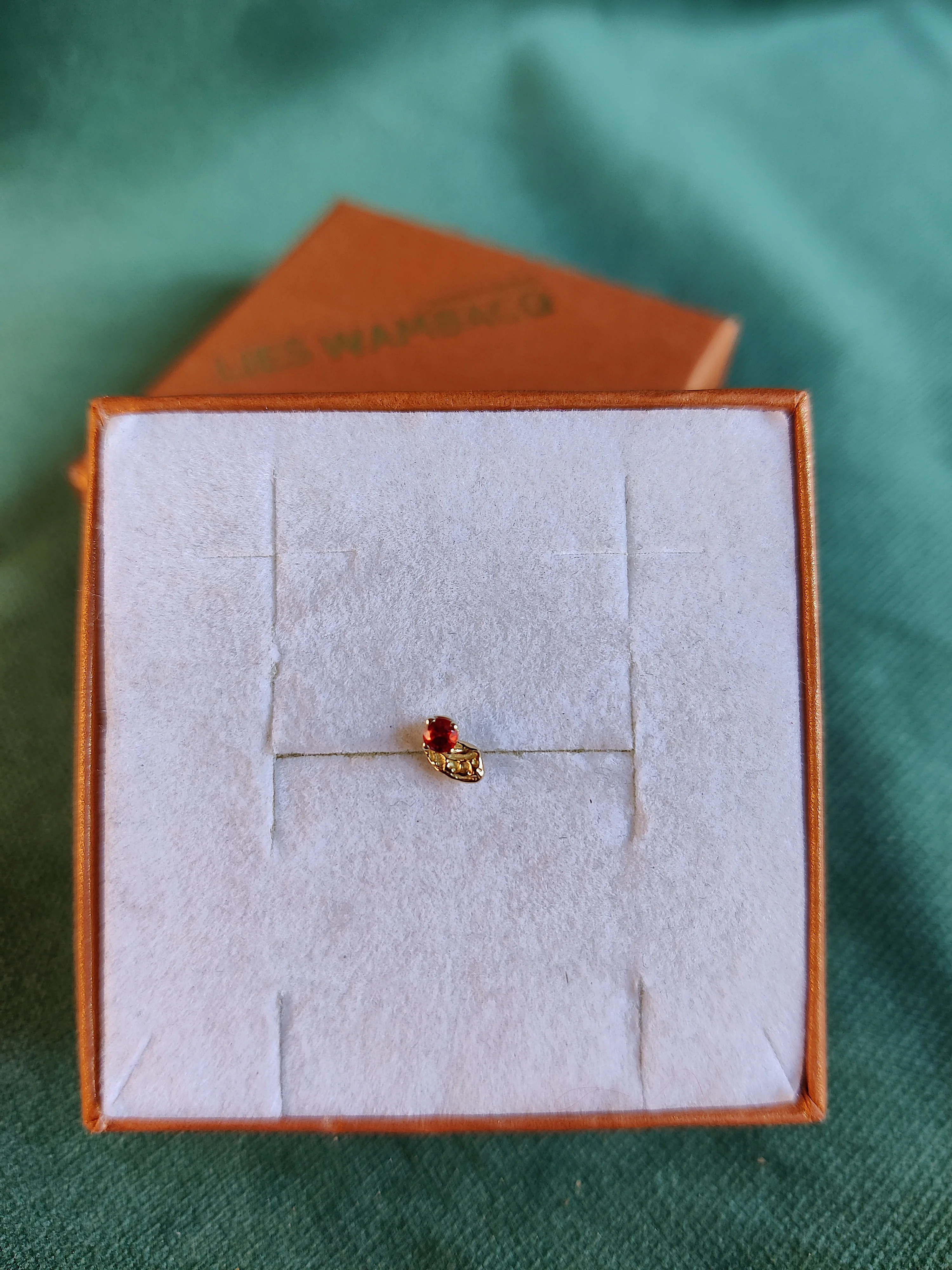 Neuspiercing in 18k geelgoud met rode saffier - Bambi