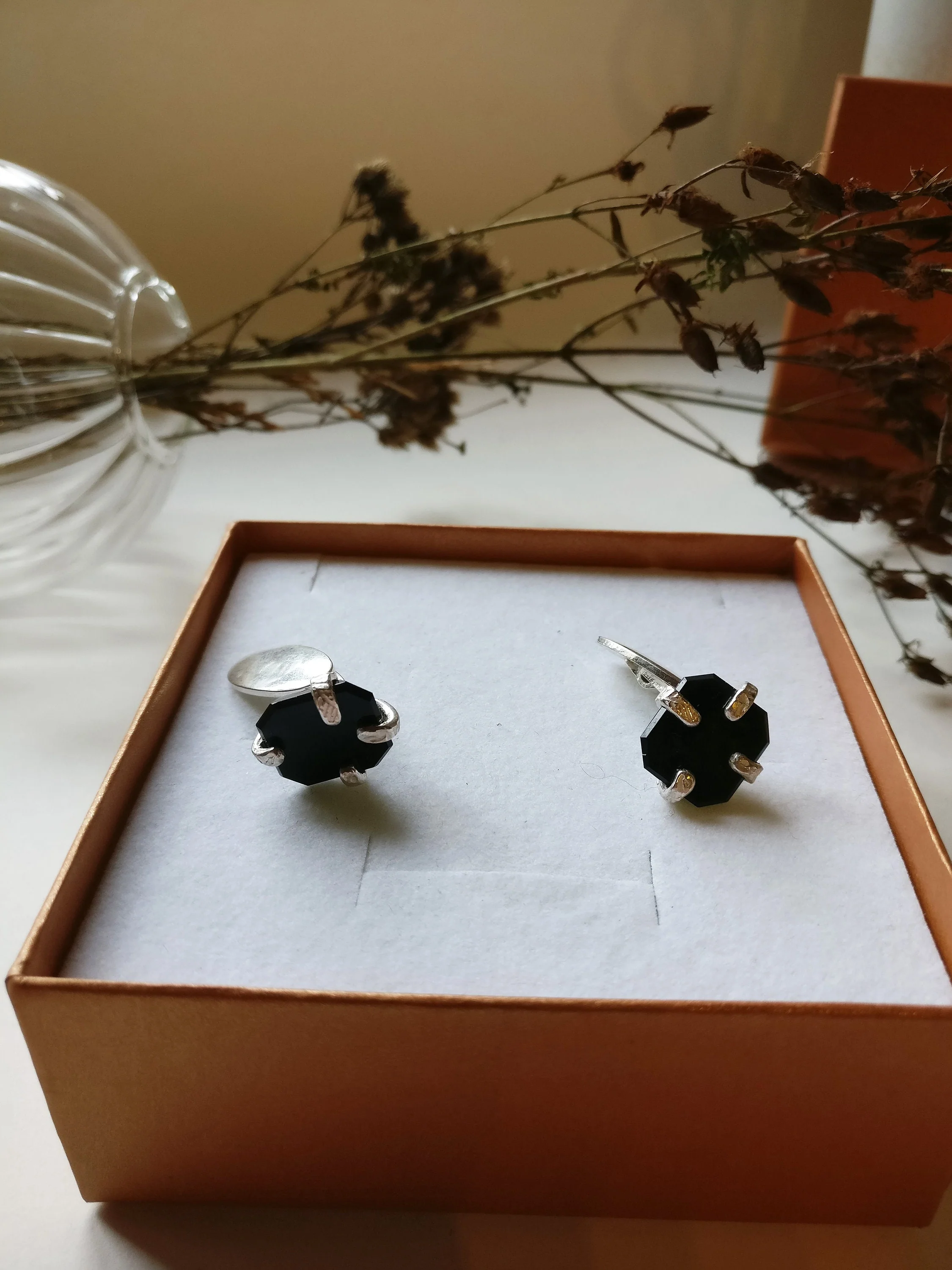 Manchetknop in zilver met zwarte onyx