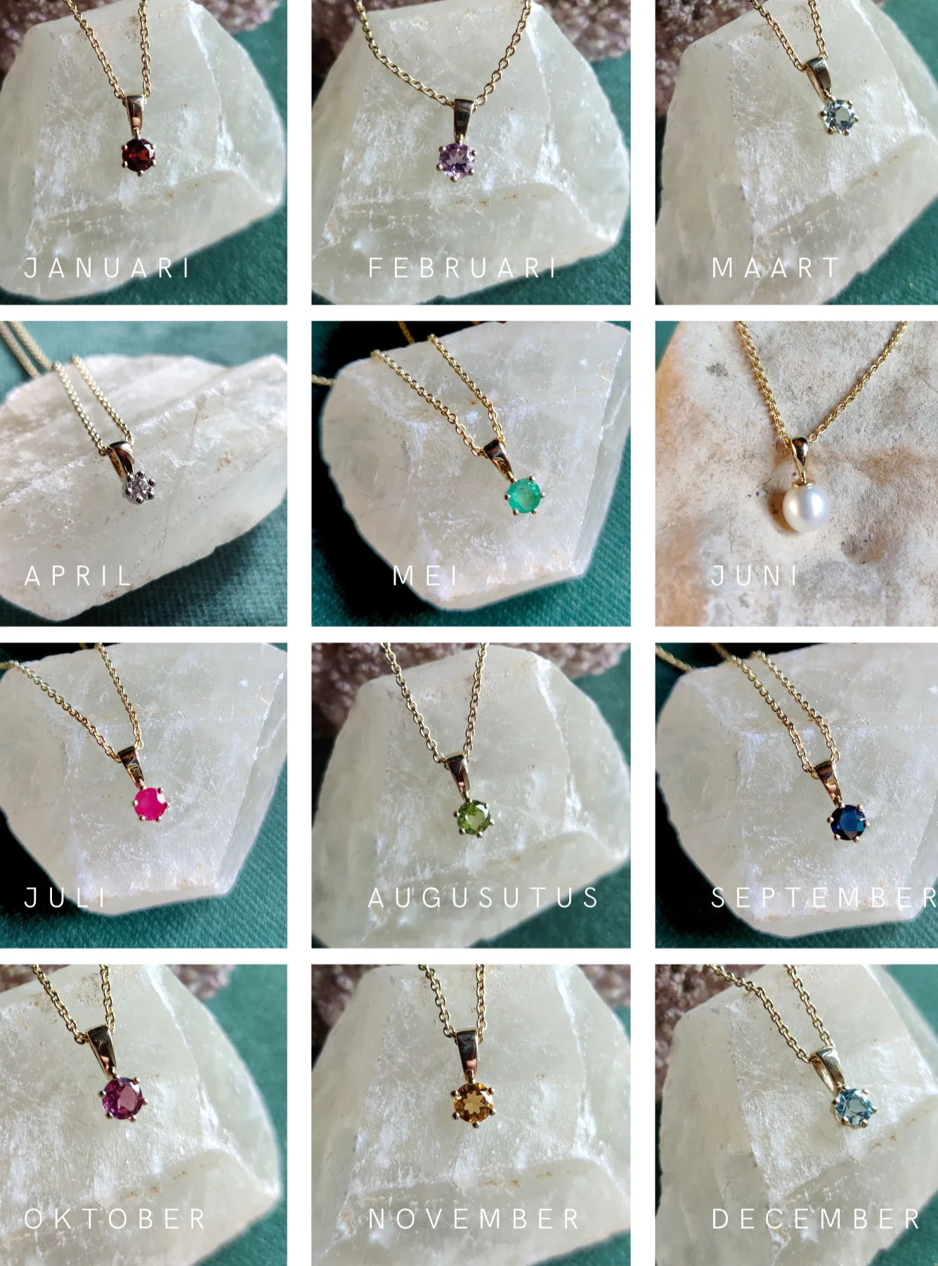 Hanger in 14k geel goud met geboortesteen - alle verschillende maanden