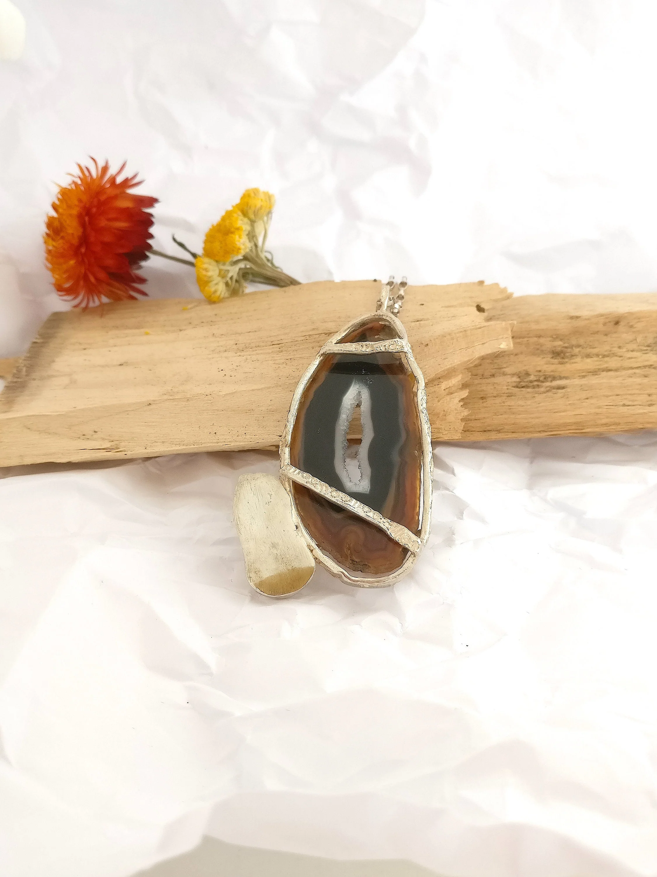 Ketting in zilver: Grote agaat