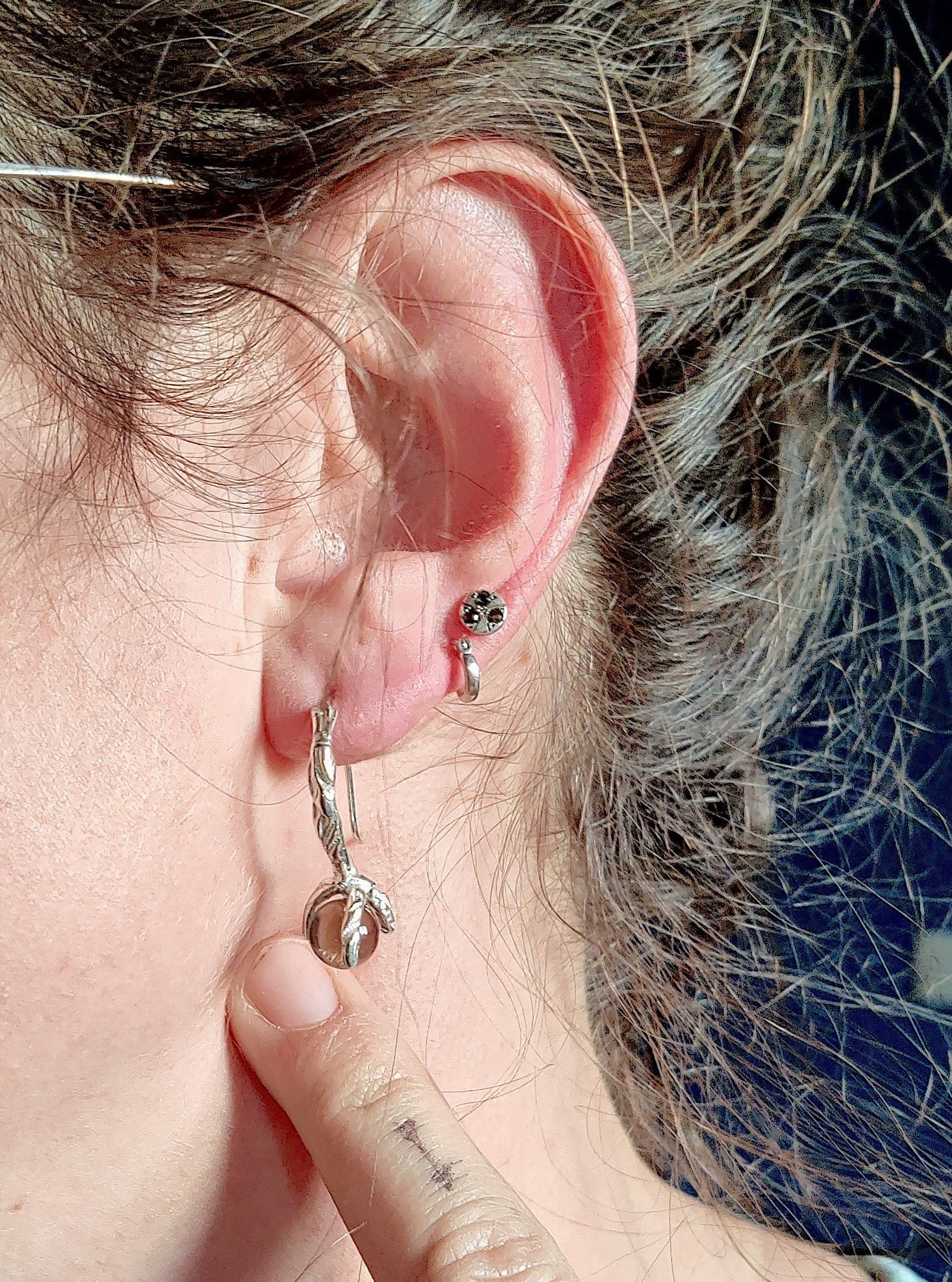 Oorbel zilver met bergkristal of rookkwarts: Julia