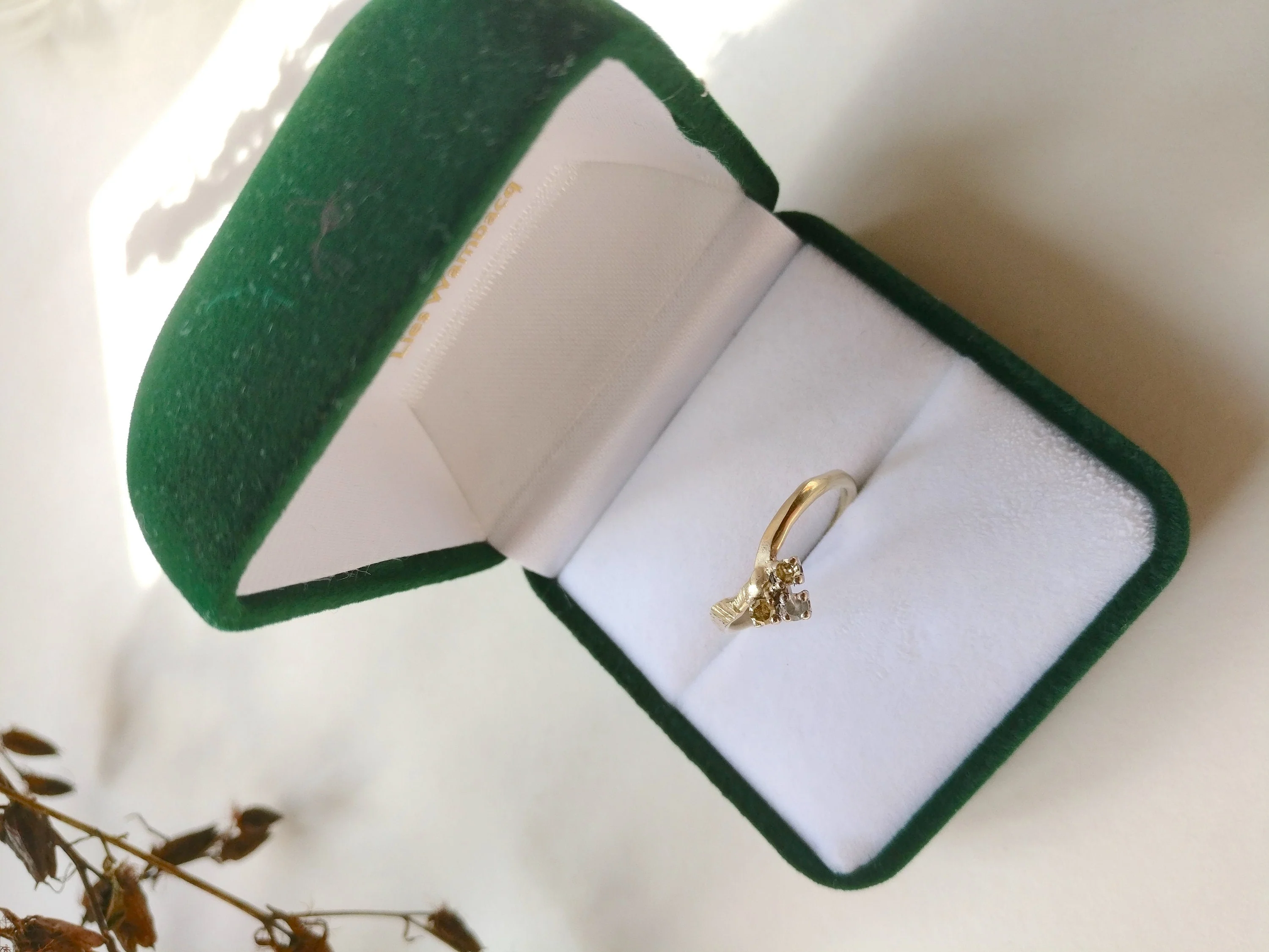 Ring in 18K champagne goud met drie diamantjes: Rosanne