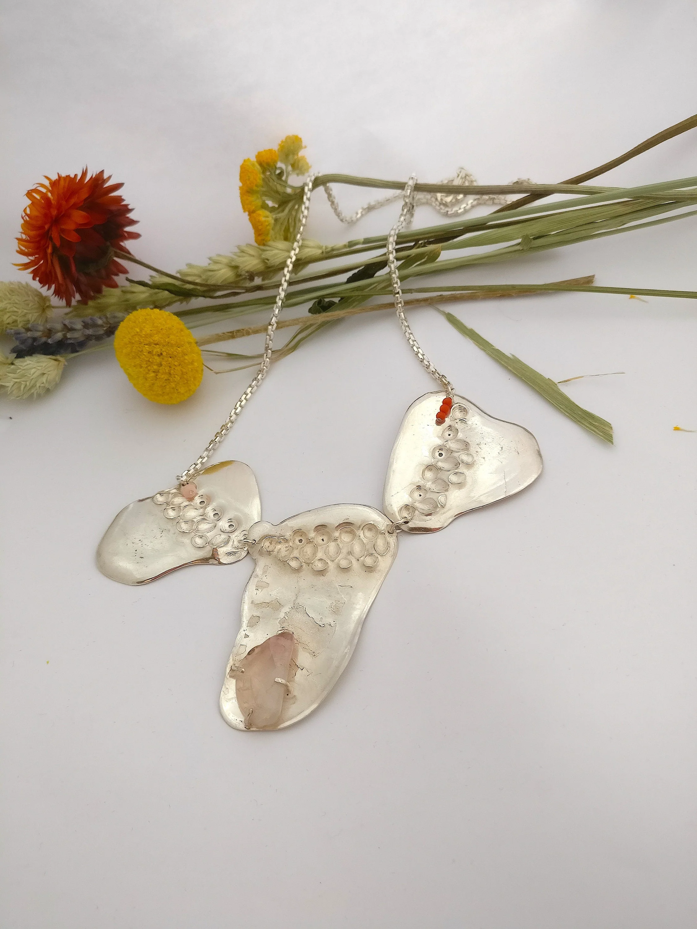 Ketting in zilver met rozenkwart: Grote schakel