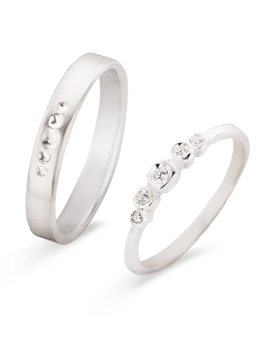 Trouwringen in 18k wit goud met diamant: Albert en Victoria