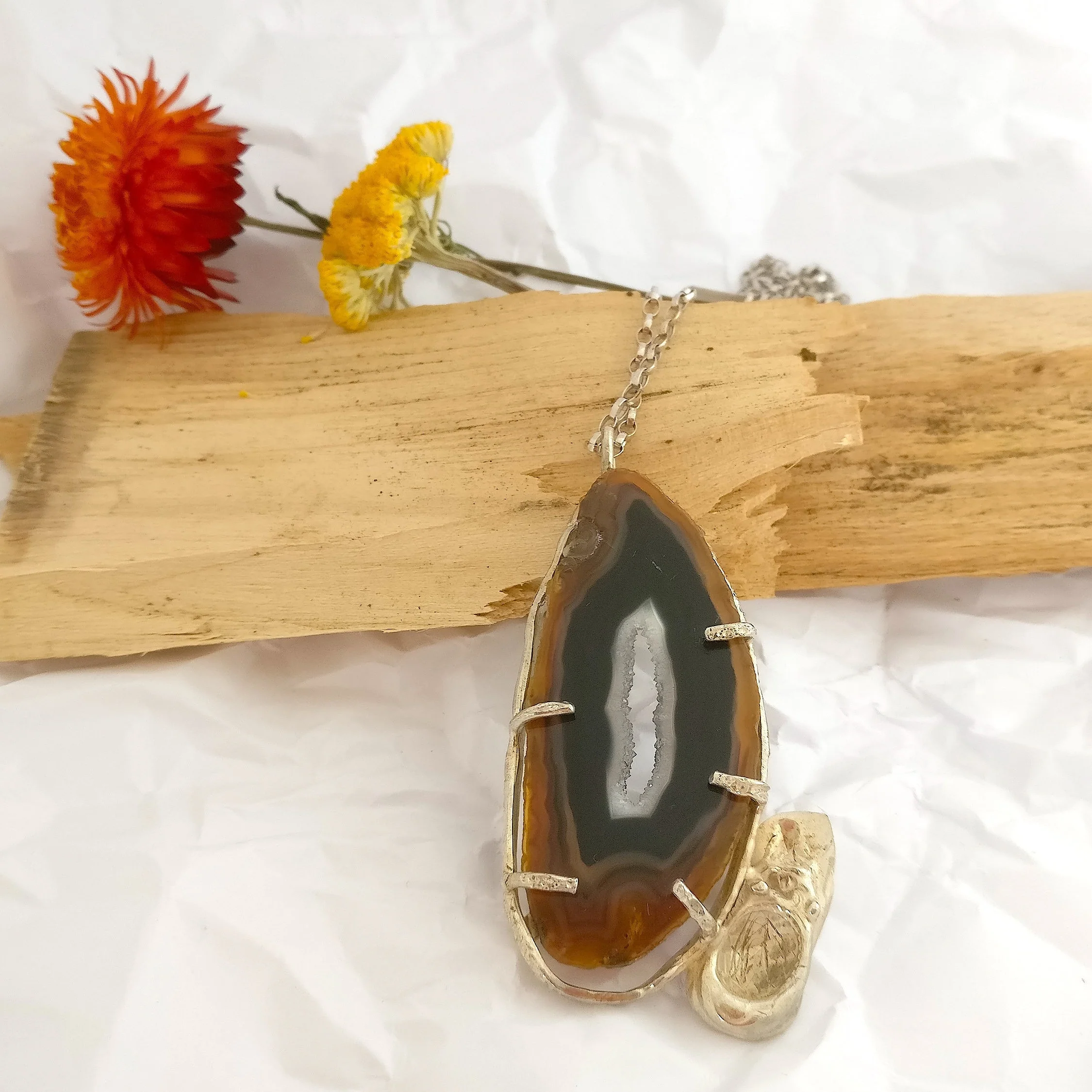 Ketting in zilver: Grote agaat