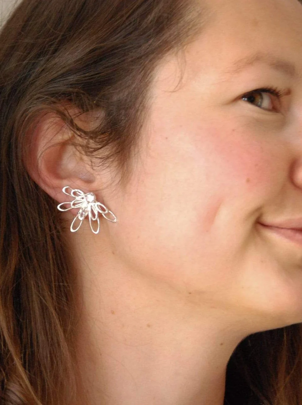 Oorbel in zilver met bergkristal markies en ronde rozenkwarts: Lauren