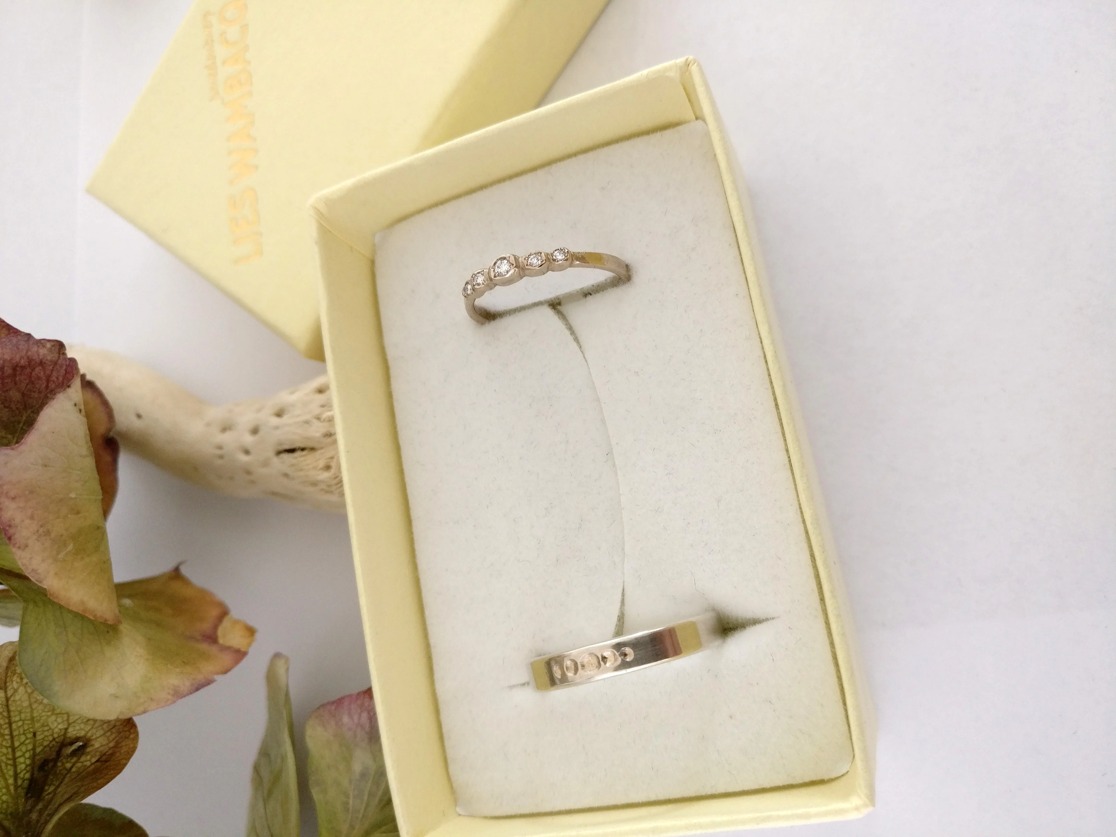 Trouwringen in 18k wit goud met diamant: Albert en Victoria