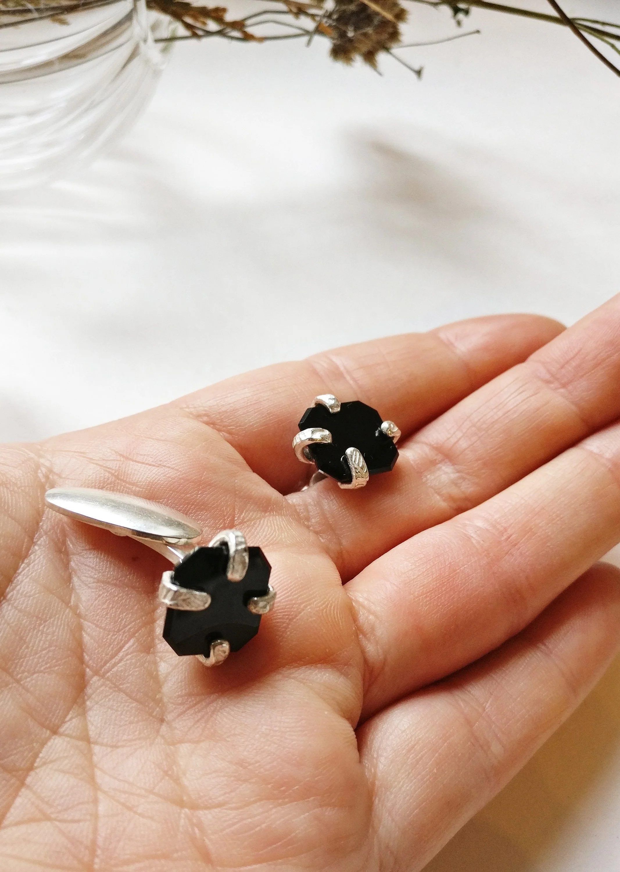 Manchetknop in zilver met zwarte onyx