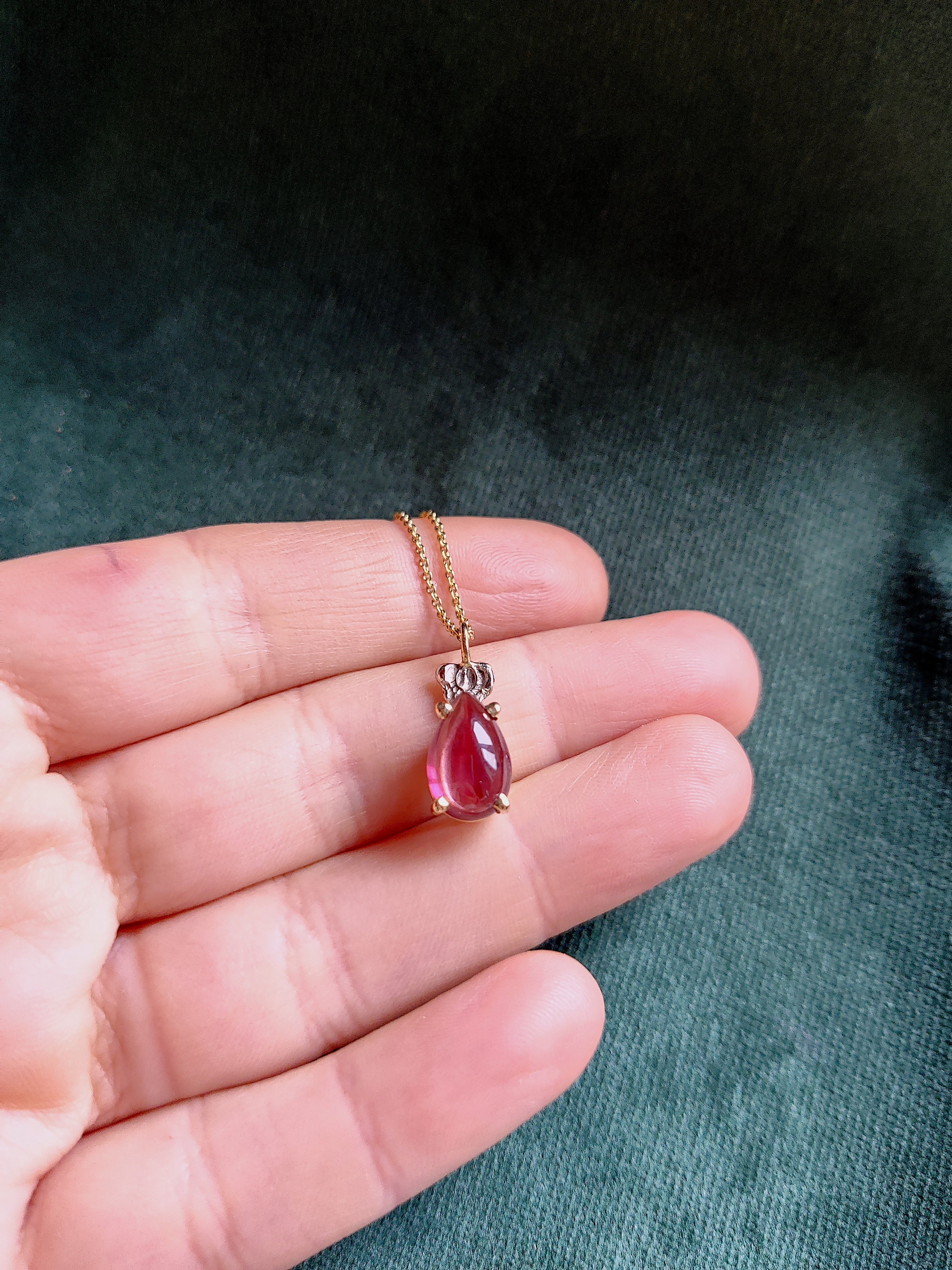 Hanger in 14k geel en wit goud met donkerroze toermalijn - Rhodos