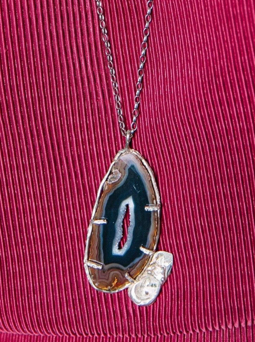 Ketting in zilver: Grote agaat