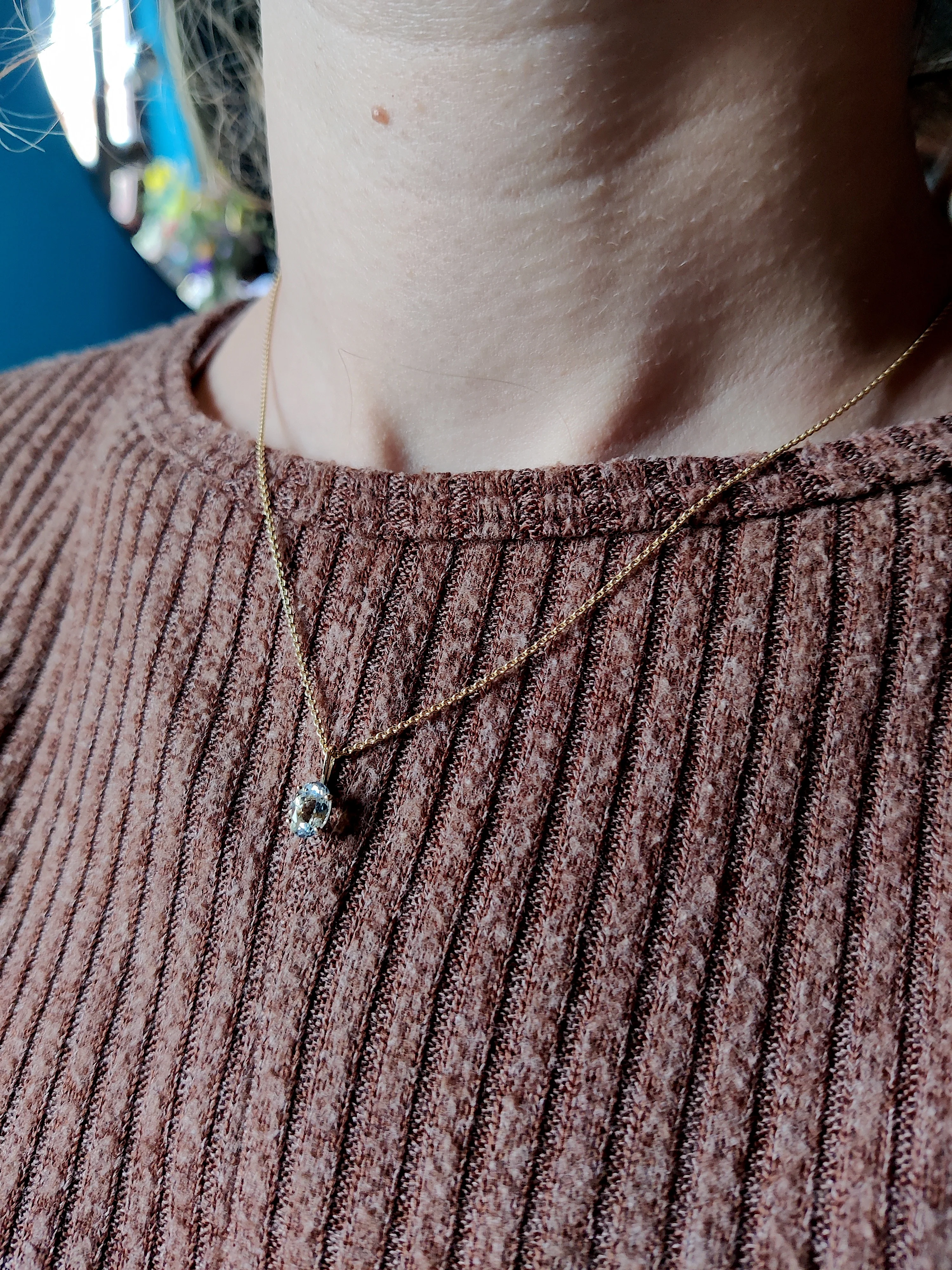 Hanger in 14k geel goud met aquamarijn - Maarti