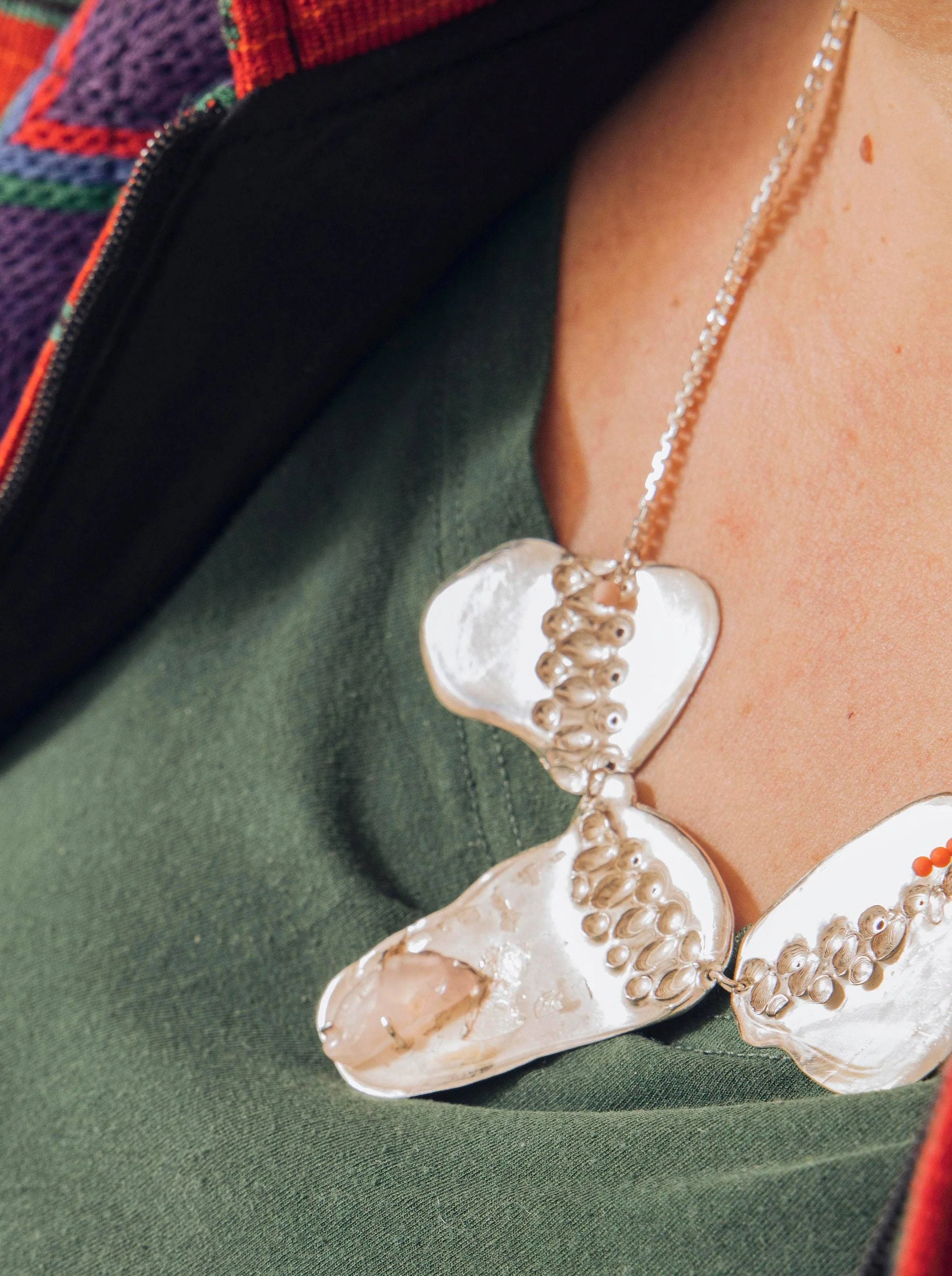 Ketting in zilver met rozenkwart: Grote schakel