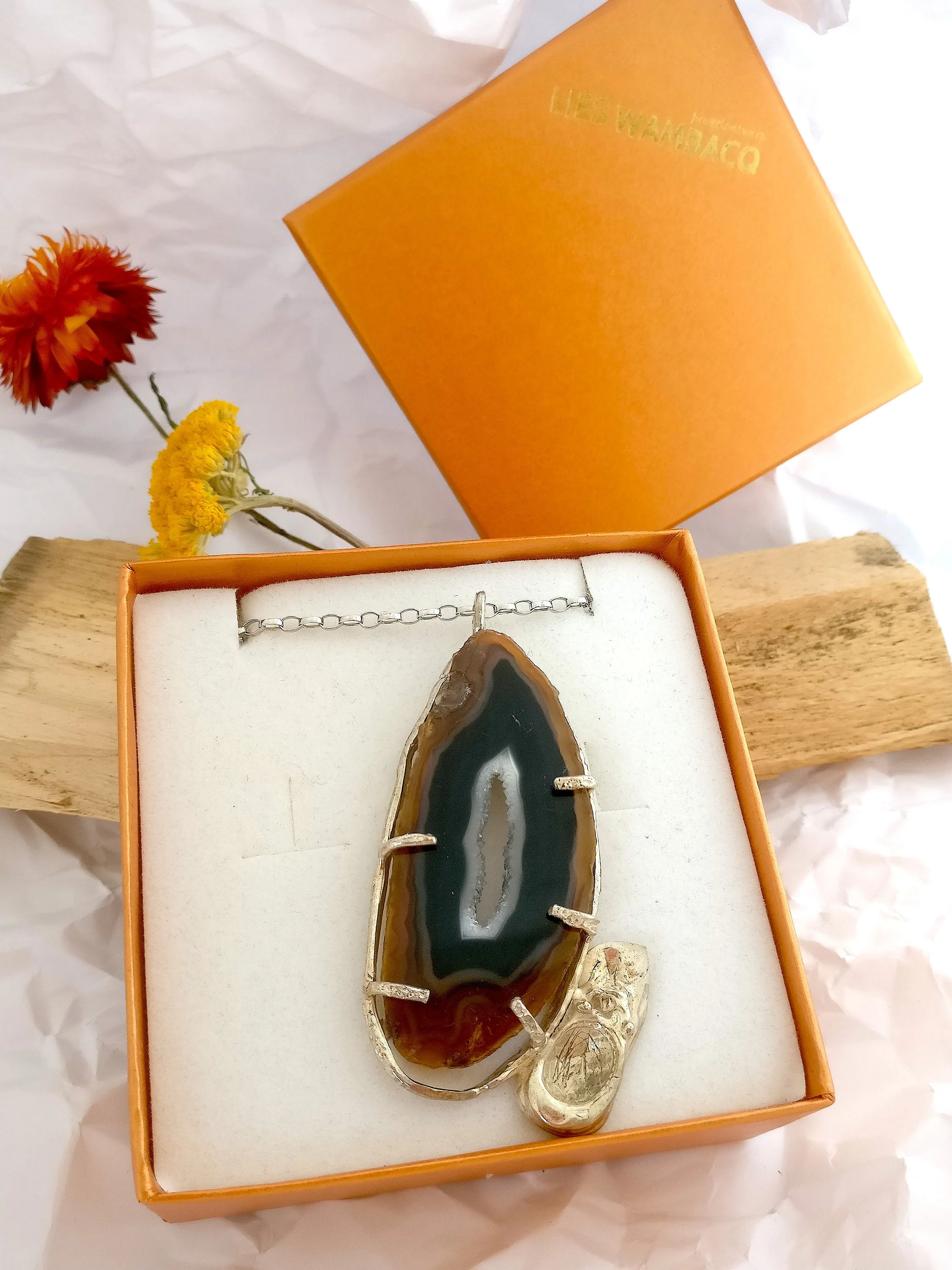 Ketting in zilver: Grote agaat